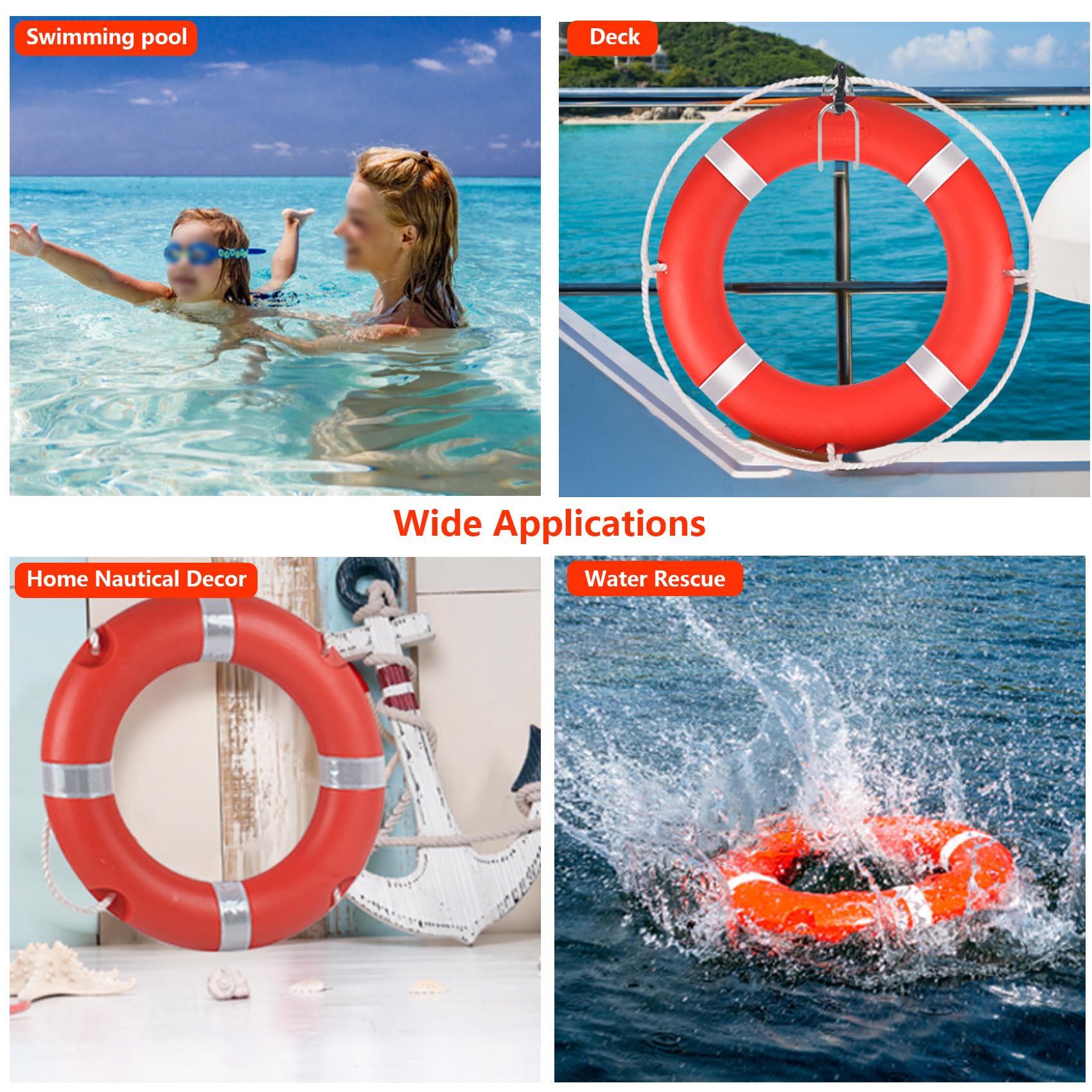 Pool-Rettungsring, 71,1 cm, Boot, Sicherheits-Wurfringe mit schwimmendem Rettungsseil