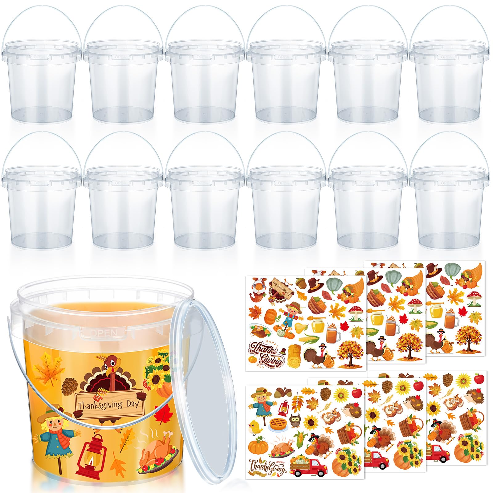 Amazon.com: Burbell 12 Pcs 34 oz Thanksgiving Buckets with 150 Stickers ...