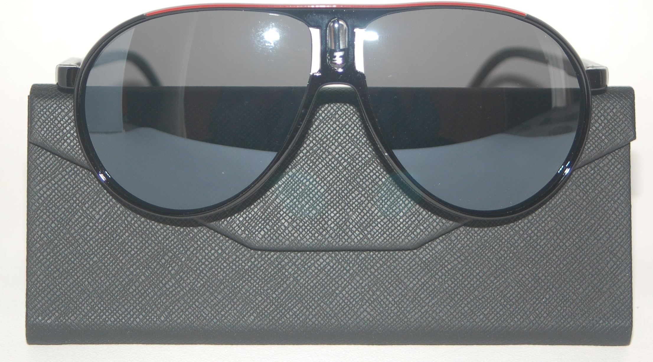 Carrera Style Black and Red Sunglasses, UV 400 Category 3 with Case and Cleaning Cloth