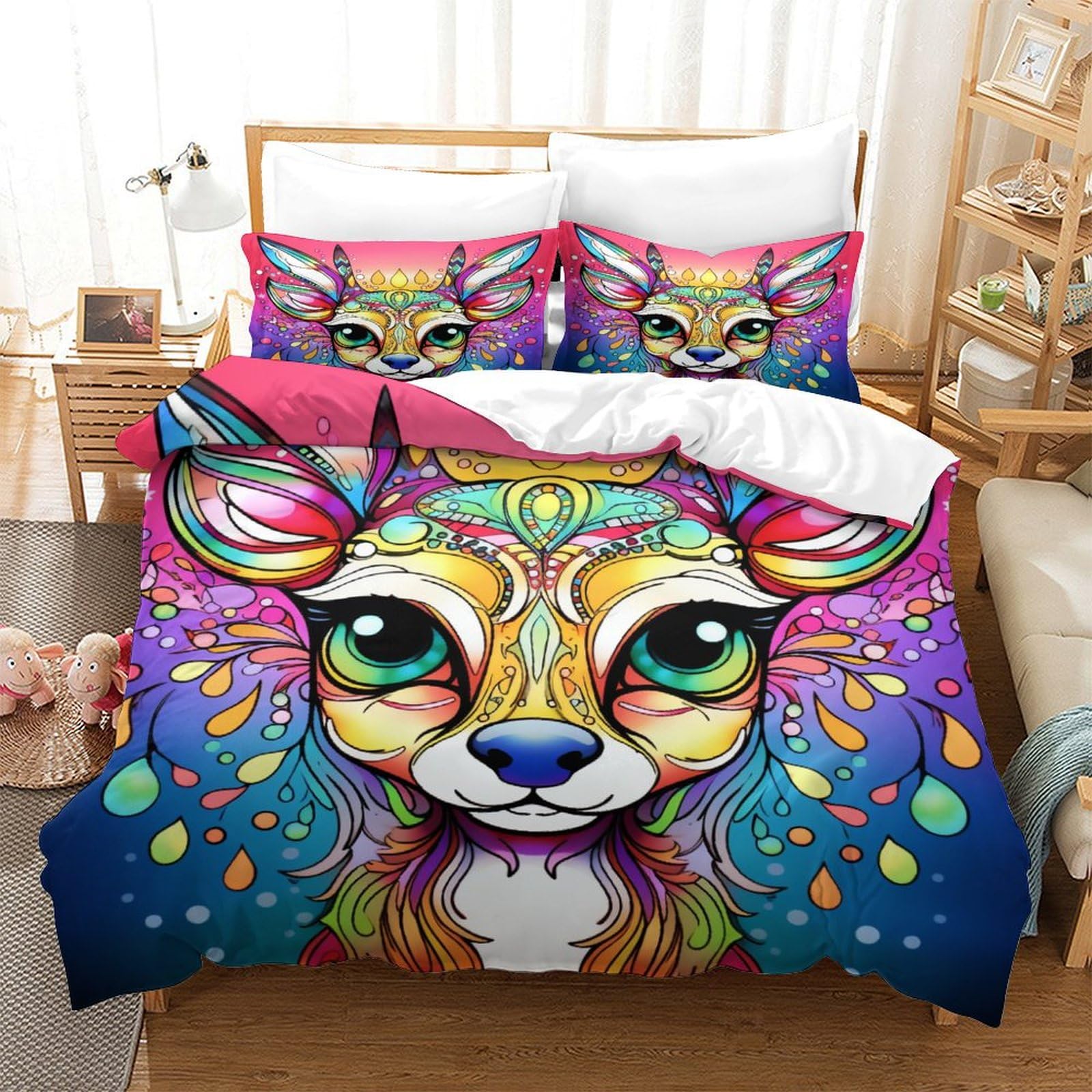 Stampato in 3D Pronipote tibetano Copertina Stampata Microfibra Disegnata Set Di Biancheria Da Letto Cura Facile Con 2 Federe,Double（200x200cm）, Per Adolescenti E Adulti