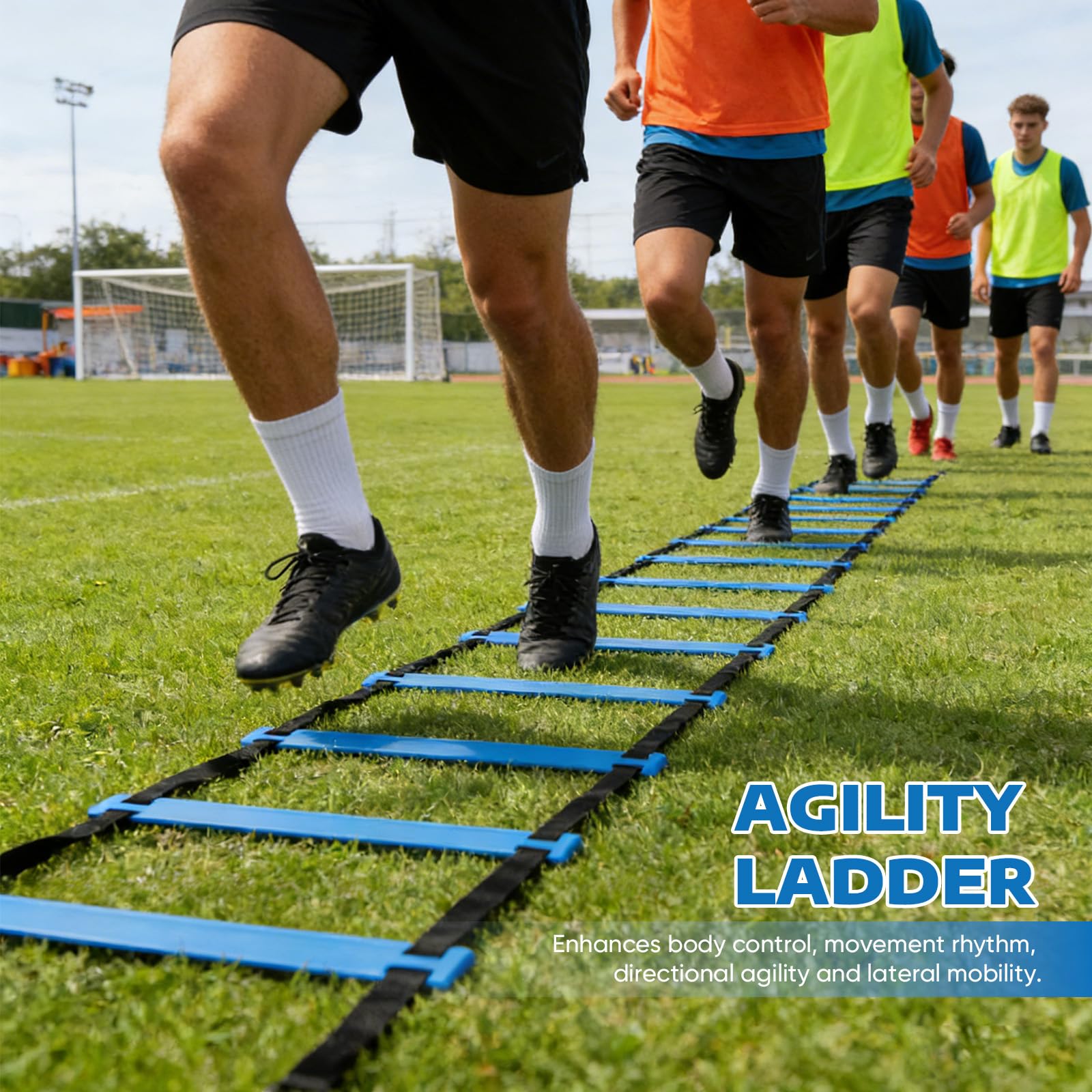 Slalomstangen Fussball Trainingszubehör mit 6 Slalom Poles, Koordinationsleiter 6m, 12 Hütchen, Springseil und Resistance Fallschirm, Fußball Trainingsset für Koordinationstraining