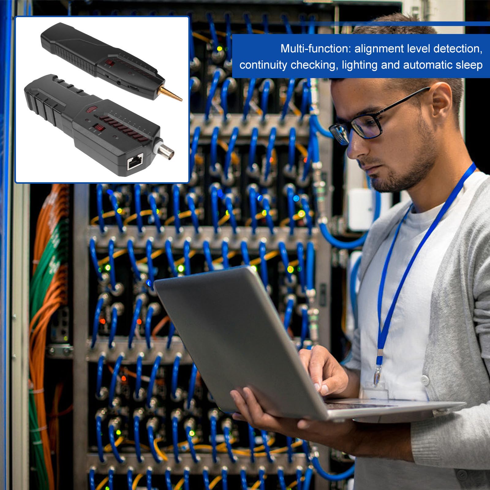 HOMSFOU Testeur en Noir Fonction Multifonction Réseau de Câbles Veille Automatique et Alignement de Niveau Plastique et Métal Suivi et Détection de Câbles Ethernet