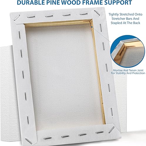 Miniatura 4 de KEFF Stretched Canvas for Painting (10 Pack) Blank Painting Canvas - 2 of Each; 4x4, 5x7, 8x10, 9x12 and 11x14 Canvas, 100% Cotton Pre-Primed, Great