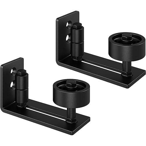 FaithLand Sliding Barn Door Floor Guide, Adjustable Wall Mount Stay Roller Guide, Non-Scratch Rollers, Flush Bottom, Barn Door Panel Non-Groove, 8 Setup Options, Black -Pack of 2