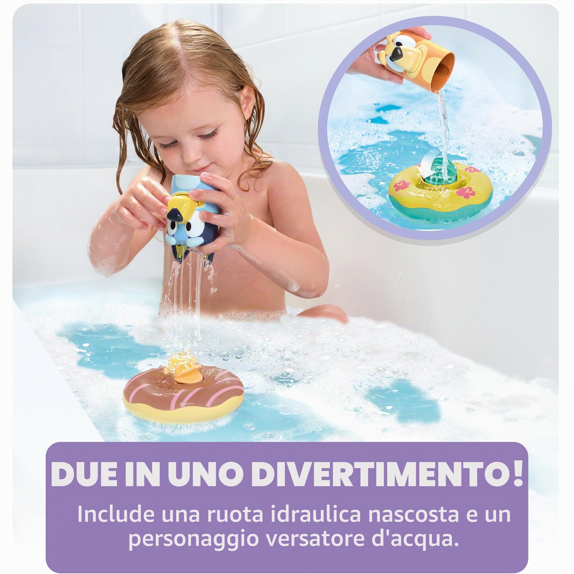 Tomy Toomies - Giocattolo da Bagno Bluey e Bingo in Boa Set di 2 | Boe Con Ruote ad Acqua | Giocattoli Con Licenza Ufficiale | Per Bambini da 18 Mesi