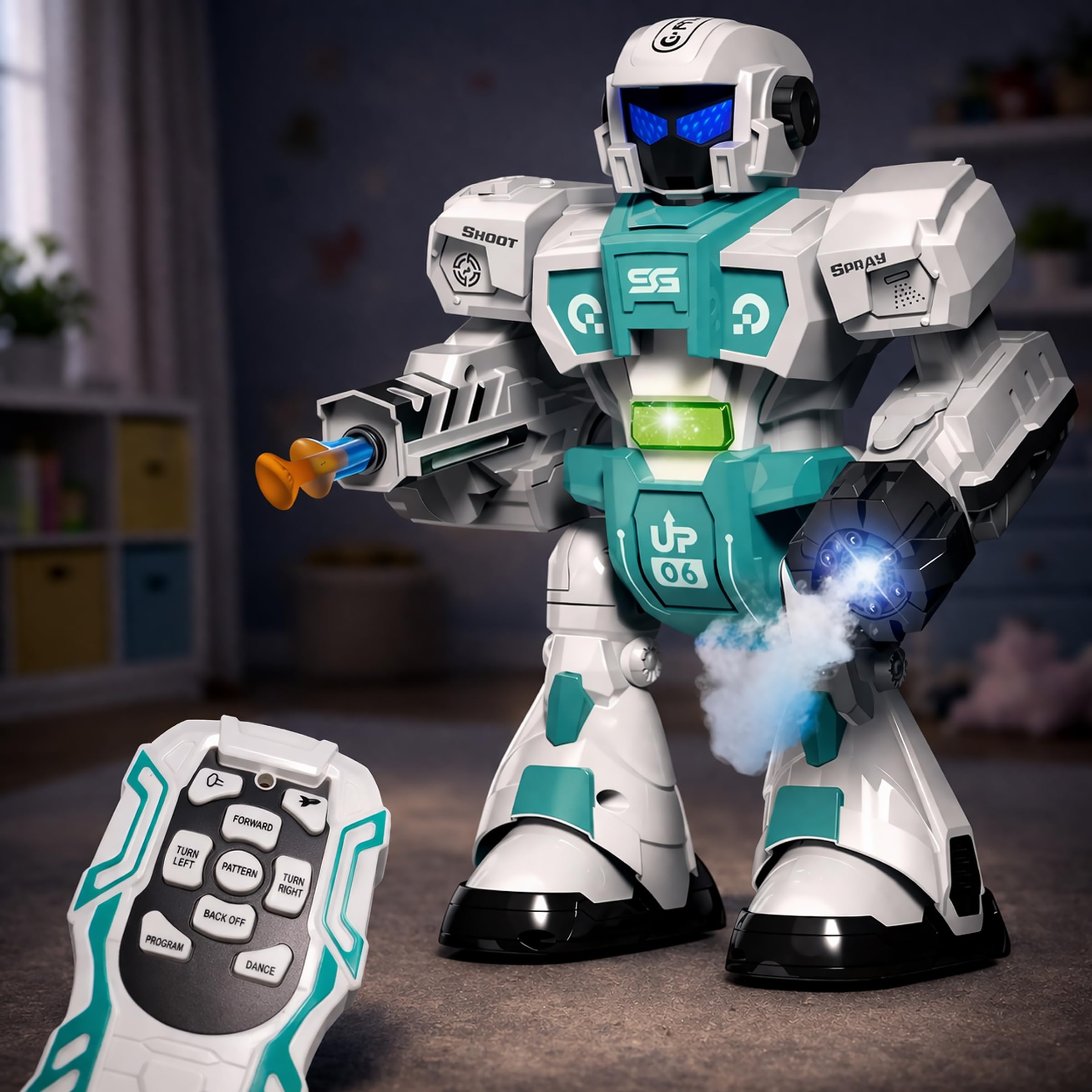 Toyshine Steam Producing Remote Controlled Warrior Robot Toy with Lights Sound Music Dancing Action & Shooting Sticky Projectiles for Kids-image-9