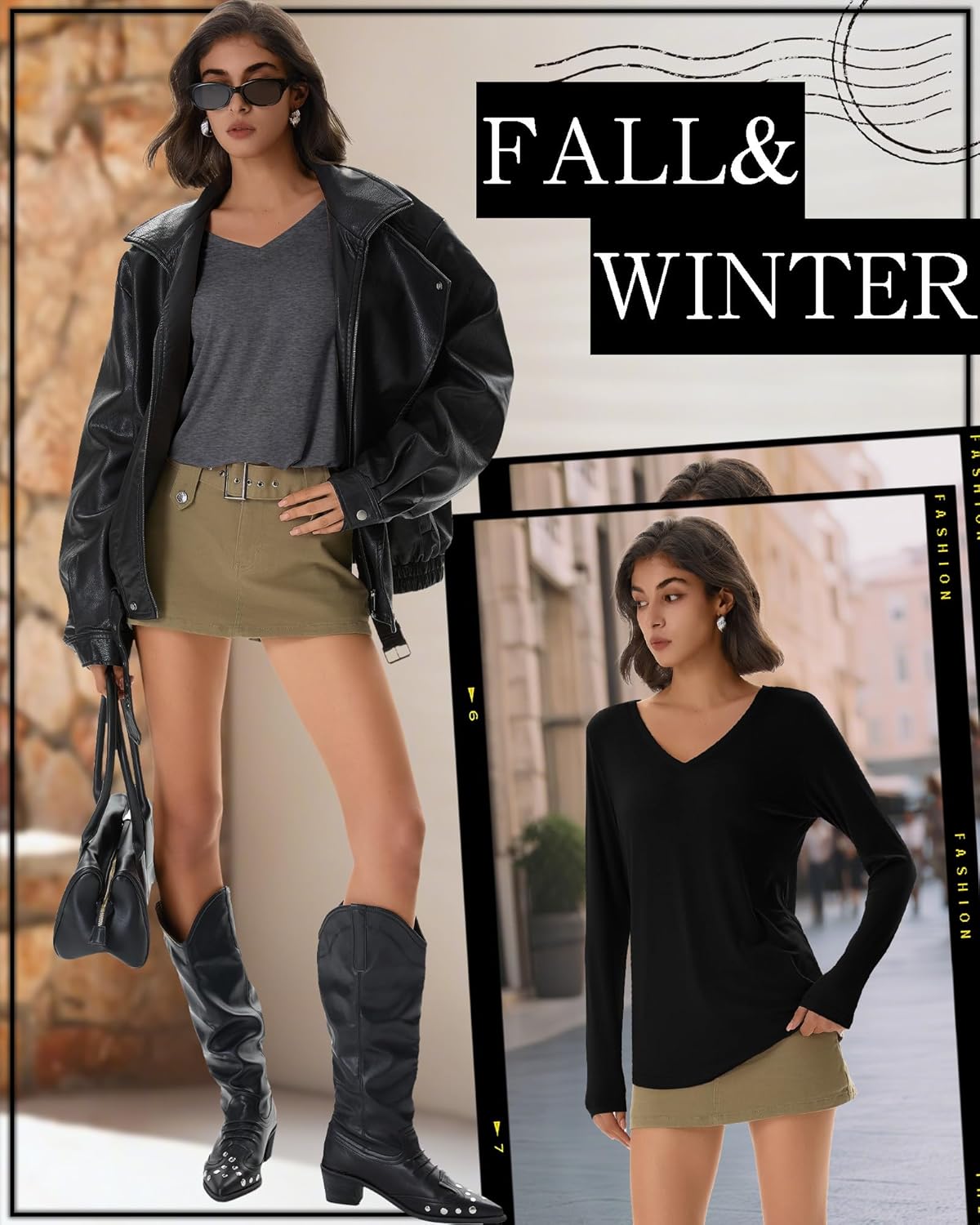 4 Pack Women's Long Sleeve T-Shirts V Neck Basic Tees Curved Hem Casual Tops Loose Fit Fall Outfits - Image 5