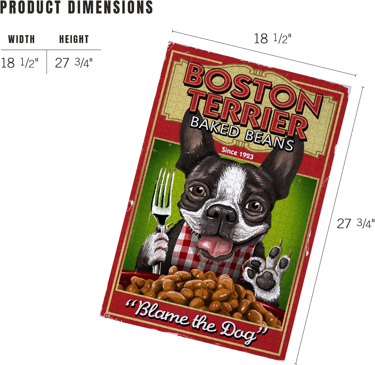 Lantern Press Boston Terrier, Retro Baked Beans Ad 1000 Piece Jigsaw Puzzle for Adults, Made in USA with Reference Poster
