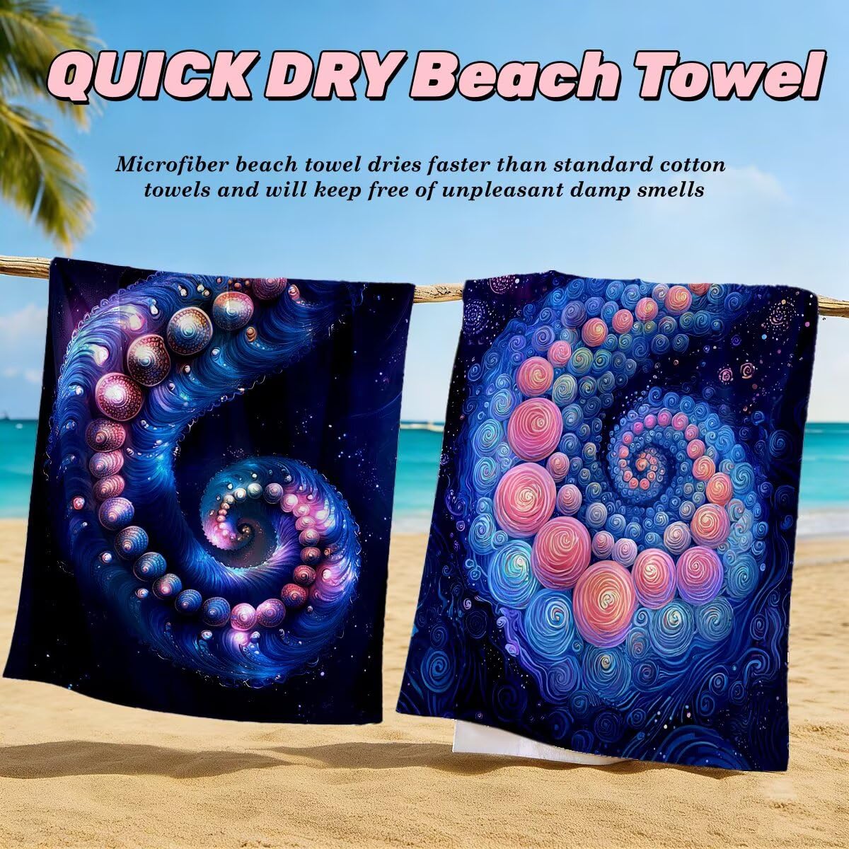 Toalla Playa 90x180 cm, Toalla Gimnasio Microfibra Secado Rapido, Juego de 2 Antiarena Toallas de Playa, Ligera Compacta Toallas Microfibra Grande para Viaje, Regalo Hombre Mujer (Abstracto) -4957