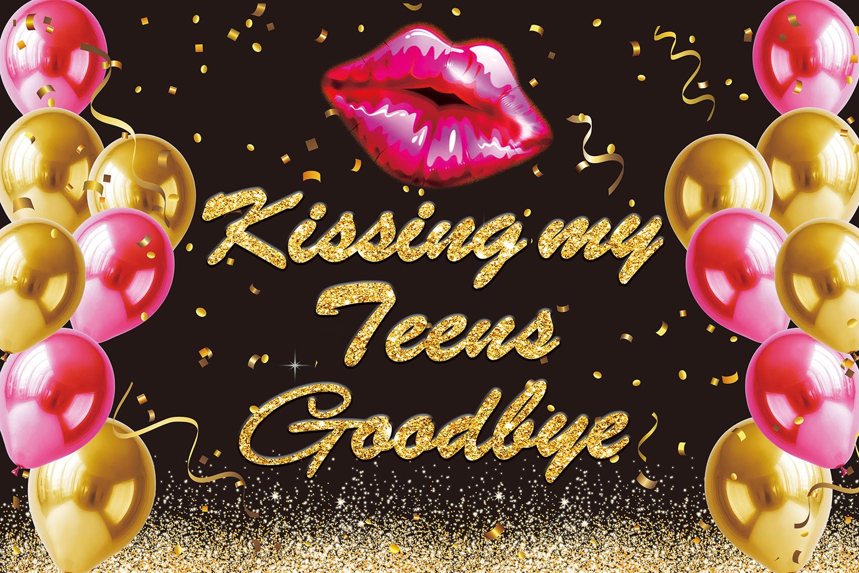 Kissing My Teens Goodbye 20th Birthday Banner Backdrop Decorations, Red Lips Gold Balloons Happy 20th Anniversary Party Sign Photography Background 20