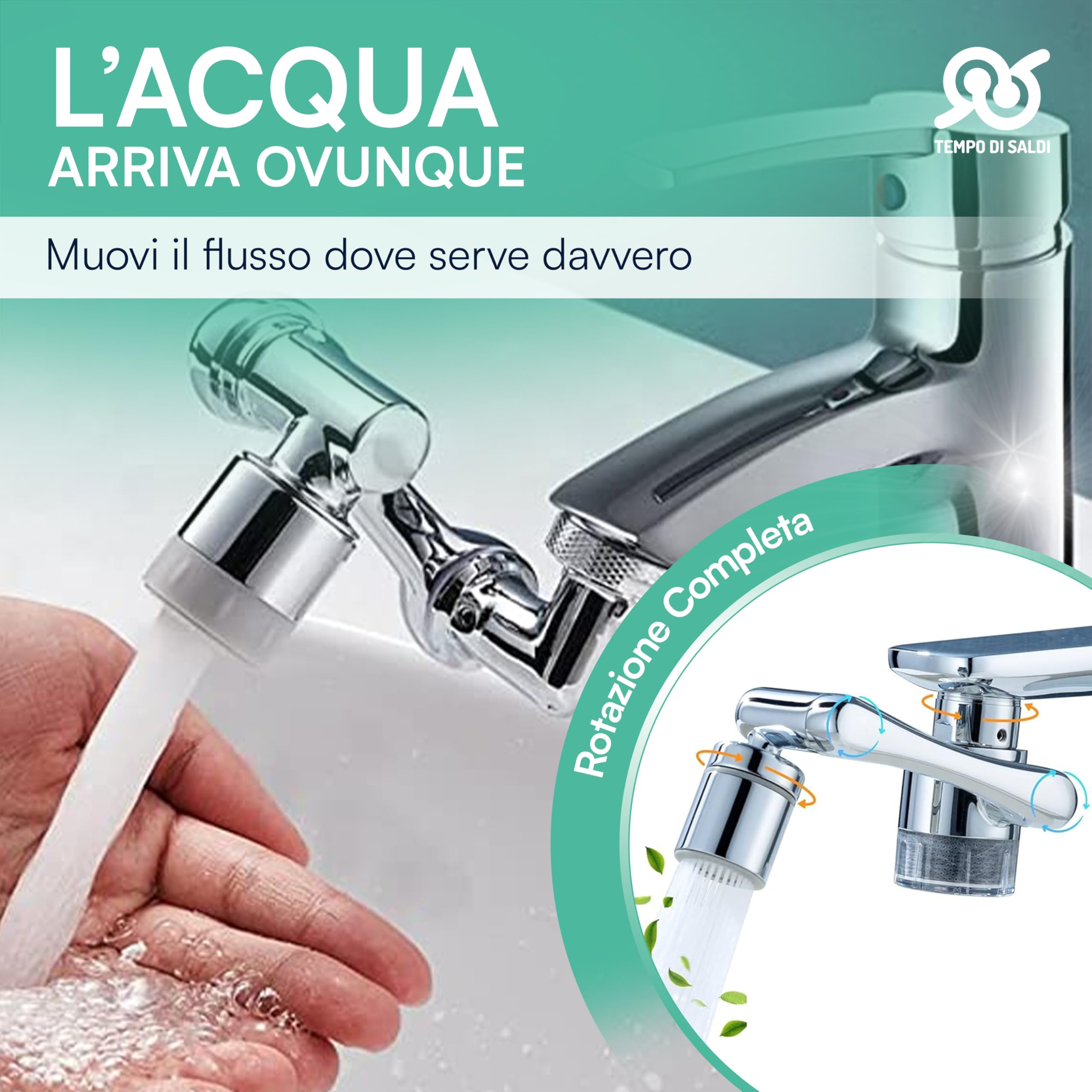 Tempo di saldi Rompigetto Rubinetto Cucina con Aeratore Snodabile 1080 Gradi in ABS - Prolunga Rubinetto Bagno Universale - Filtro Lavandino Rotante con Attacco Girevole per Miscelatore e Lavabo