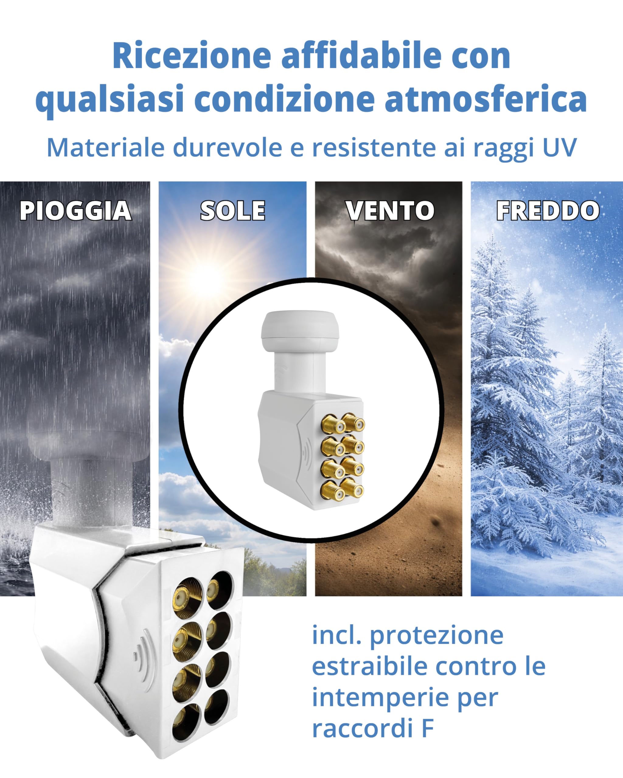 Megasat HD-Profi Octo LNB – LNB universale (8 partecipanti, 0,1 dB, connettori placcati oro, protezione dalle intemperie) – Bianco