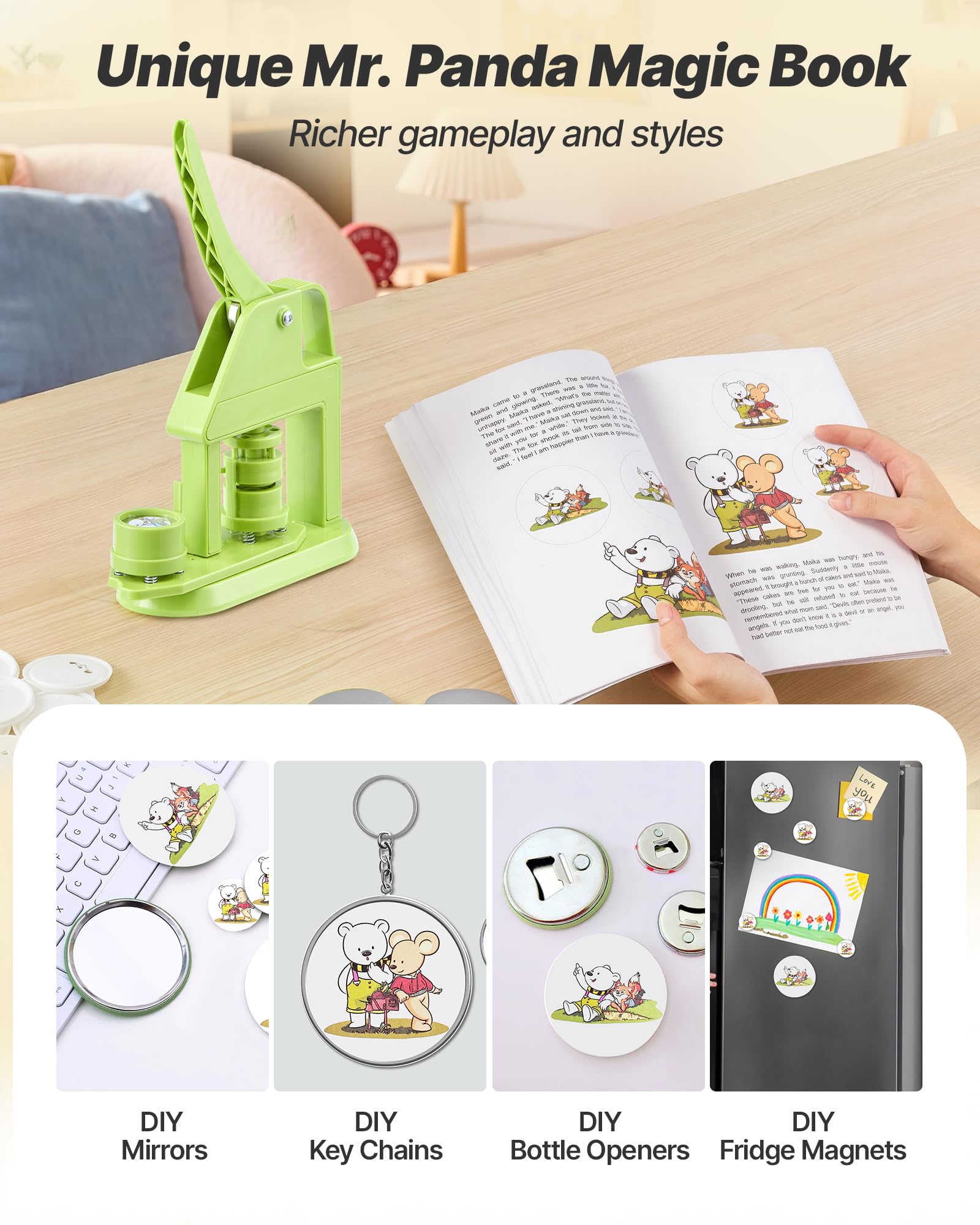 VEVOR Macchina per la Creazione di Spille 32 mm in Plastica, Pressa con 500 Componenti Libretto Magico Taglierina Circolare e Chiavi Esagonali, Impugnatura Ergonomica Rinforzata, per Regali Fai Da Te