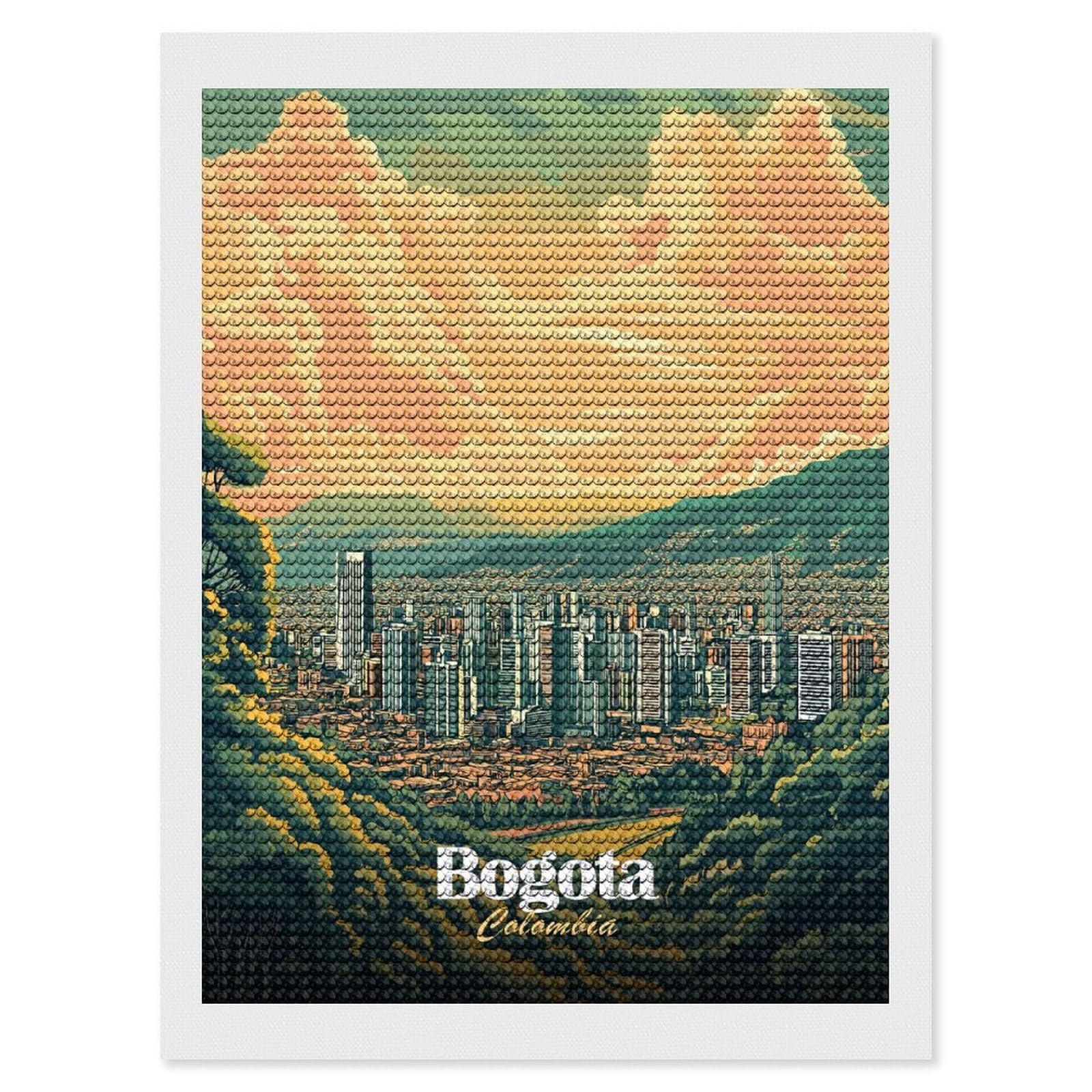 Junmoney Bogota Cityscape Diamond Painting Canvas Kit 12"x16", Round Gems, Living Room Decor, Seasonal Gift Choice, Modern Decor