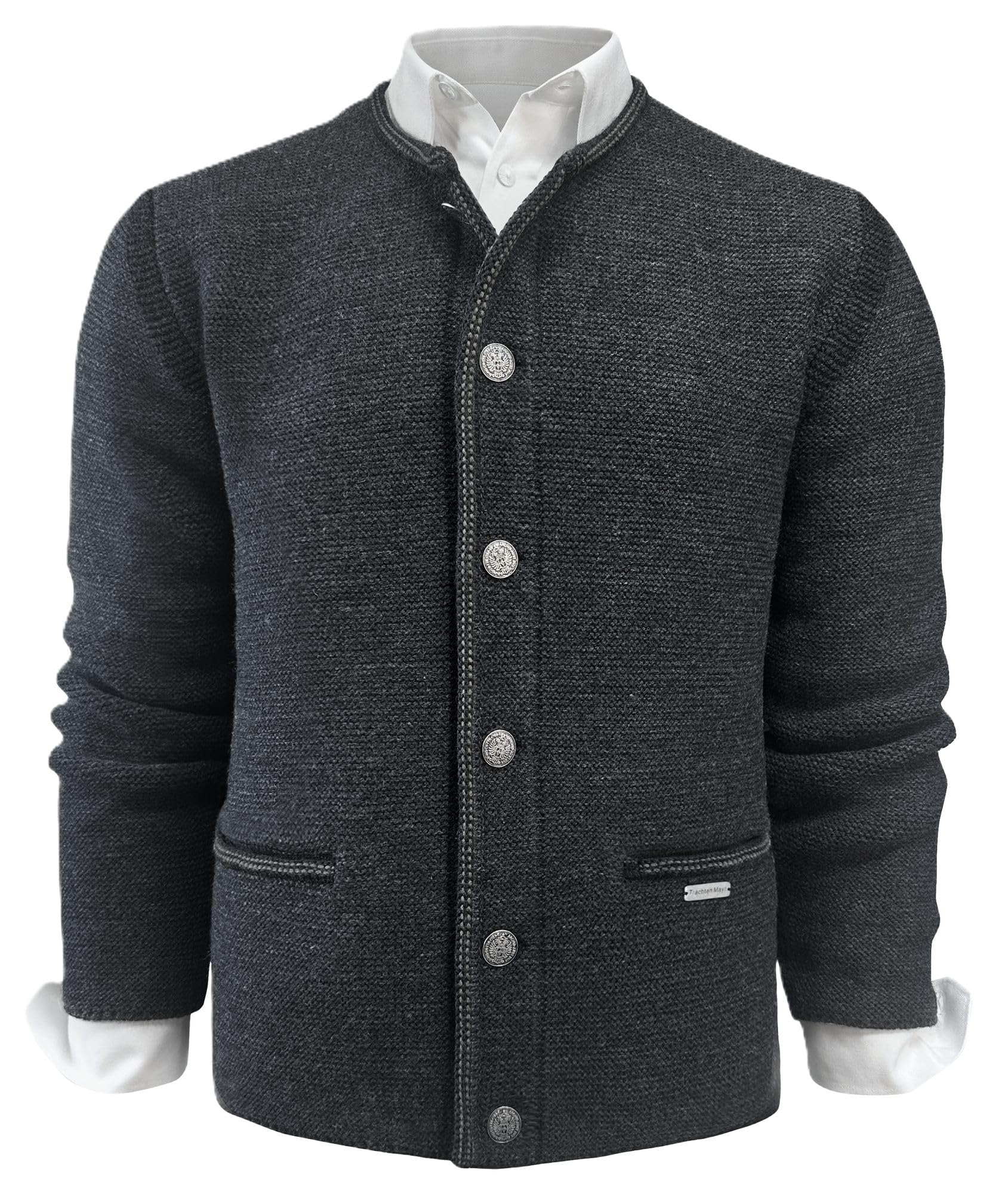 Trachtenjacke Strickweste Janker Strickjacke Wolljacke Strickjanker Herren Trachten Jacke Weste Schurwollmischung Trachtenjanker Strick Trachtenweste waschbar dunkelgrau braun