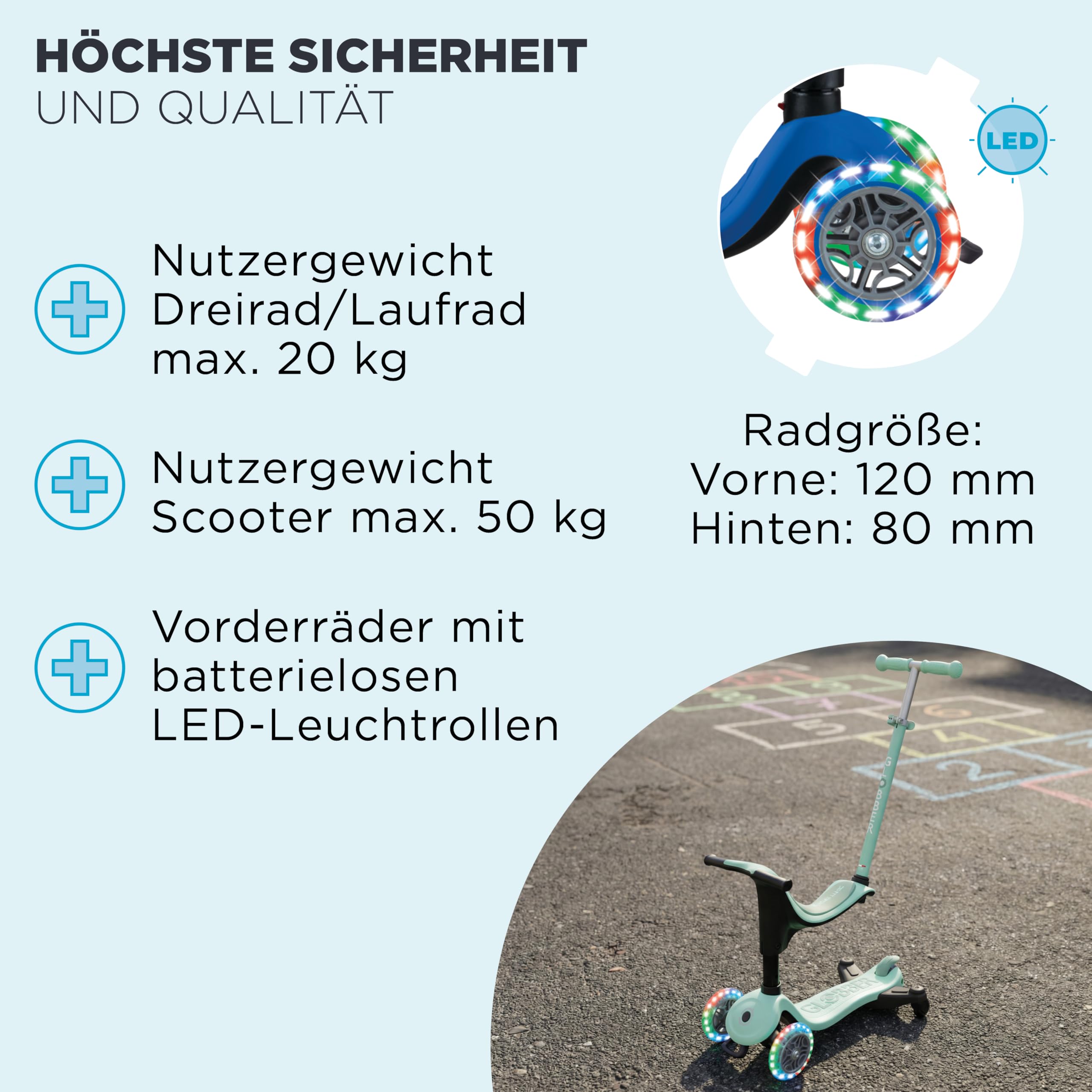 GLOBBER GO-UP Sporty Lights 360, 3-in-1 Kinderfahrzeug, 15+ Monate, Höhenverstellbare Lenkstange, LED-Leuchtrollen, 20kg/50kg, 3-Räder, Aluminium-Rahmen