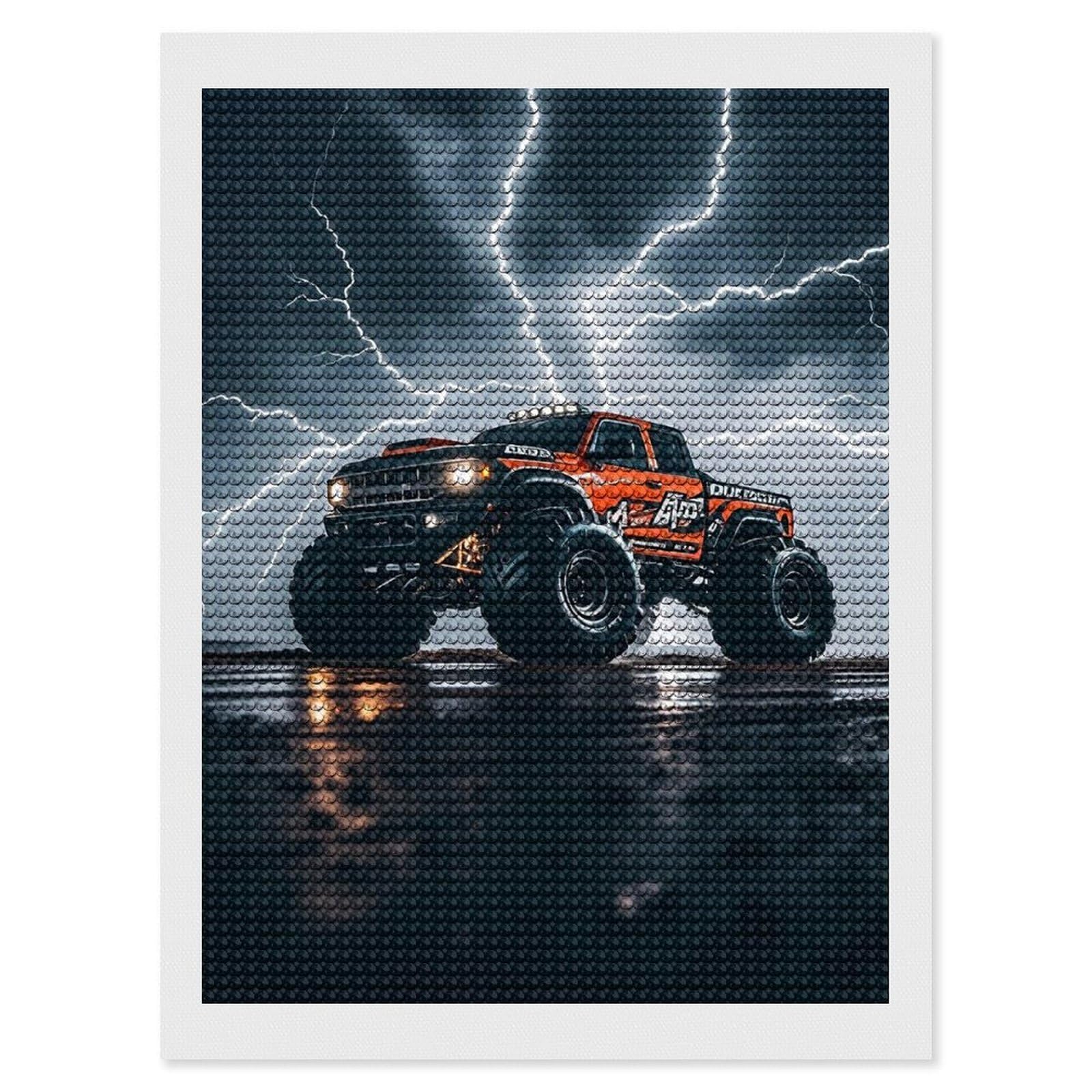 Monster Truck Black Sky Lightning Roar Diamond Painting Kits for Adults Beginners 12x16 Full Drill Diamond Art with DIY Tools Round 5d Diamonds Dots Crafts Gem Art Paint by Diamonds for Home Wall De
