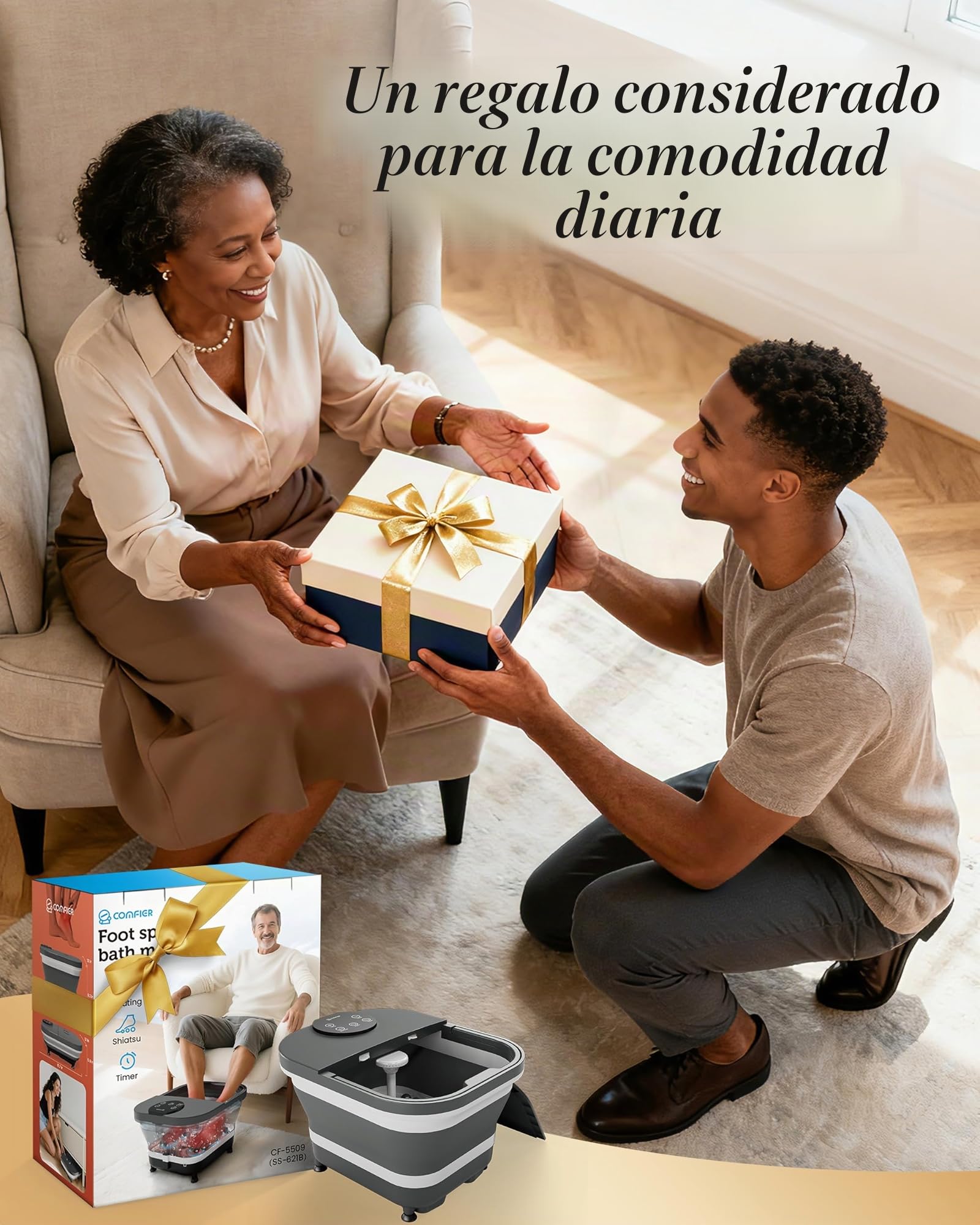 COMFIER Bañera Spa Masajeador para Pies Eléctrico con Calor y Masaje Automático por Rodillos, Temperatura Ajustable, Rociado de Agua Envolvente de 180°, Gran Pantalla LED, Placas de Masaje Desmontable