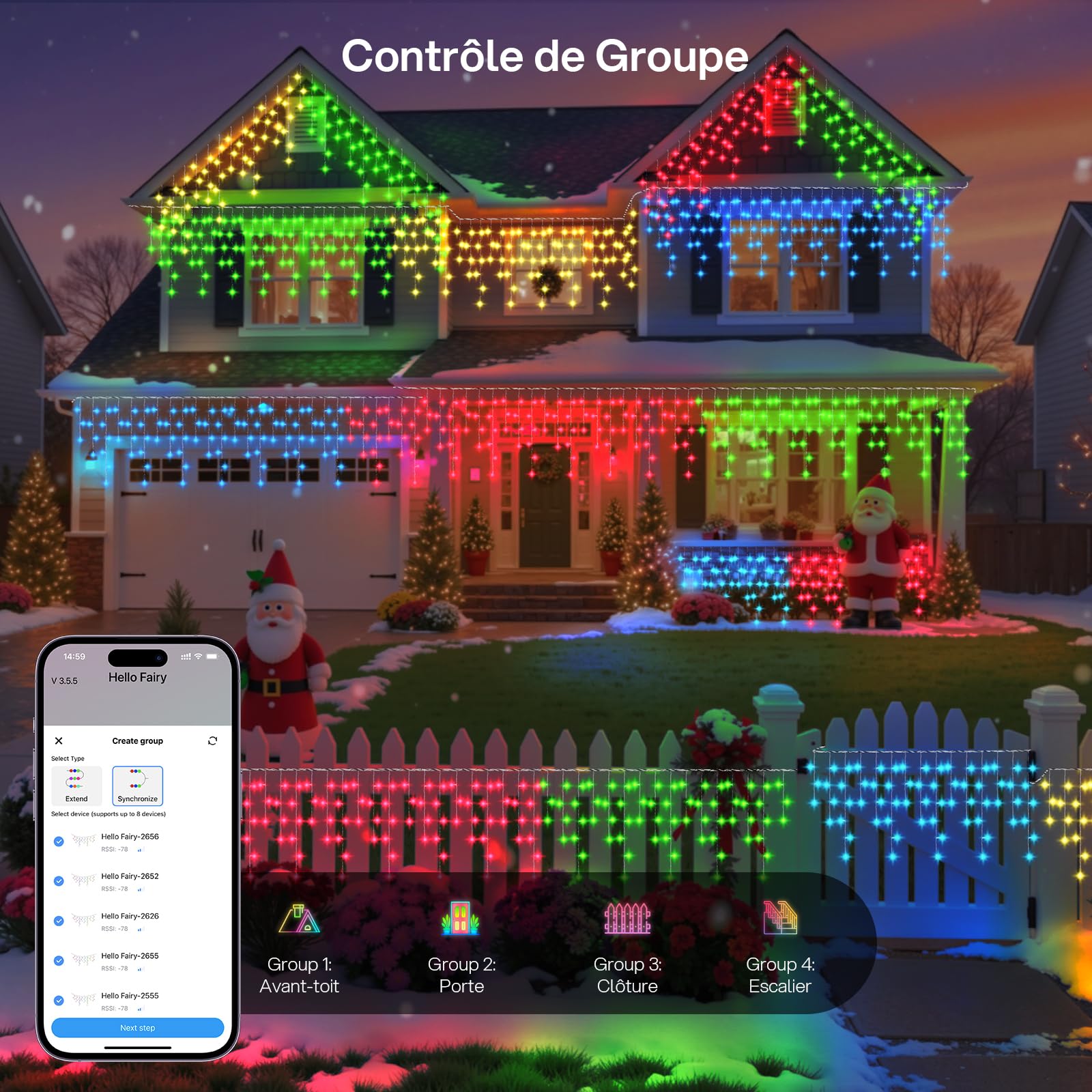 REYLAX Guirlande Lumineuse Extérieur 20M 598 LED RGB Icicle Lights Rideau avec Technologie Smart App Télécommande Dynamic Scene Modes Étanche IP67 pour Noël Fenêtre de Mariage Décoration
