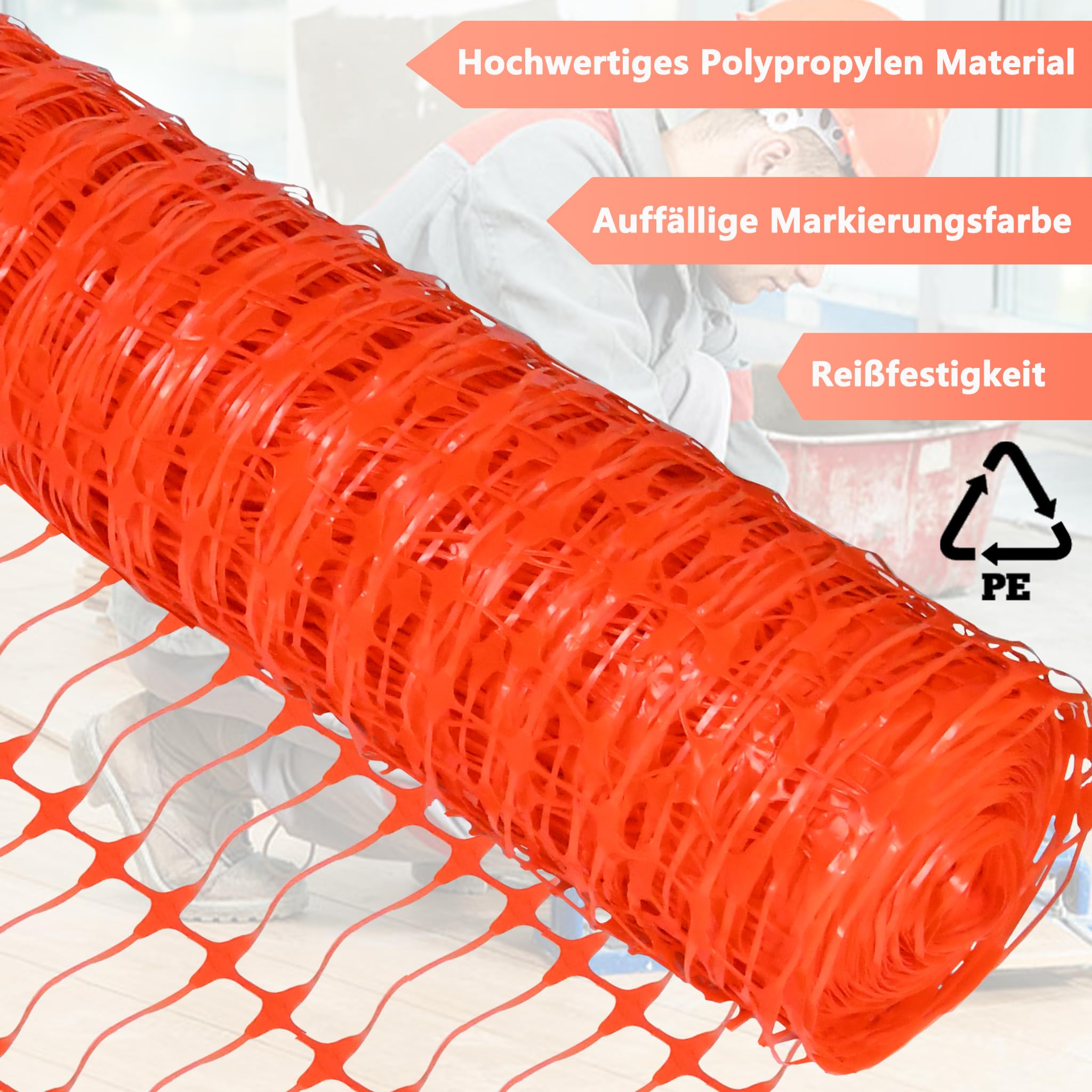 XMTECH Filet d'avertissement - 50 m - Orange - Hauteur : 1 m - Clôture de chantier - 1 rouleau de 50 m