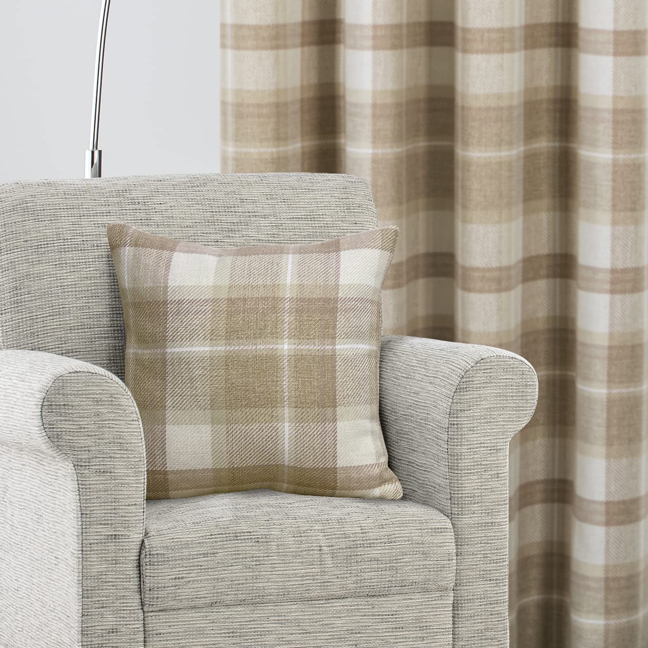 always4u Lot de 2 housses de coussin carrées à carreaux style écossais classique et durable pour canapé et chambre à coucher Beige 45 x 45 cm