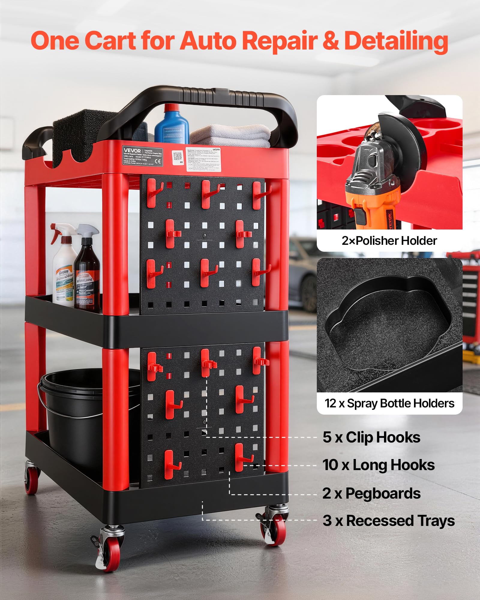 VEVOR Chariot d'Atelier Max. 136kg Chariot de Service avec Panneau Perforé