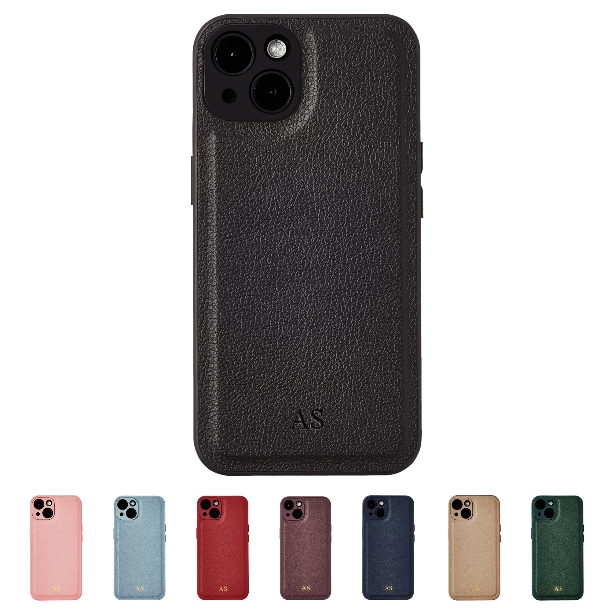 Custom Phone Case for iPhone 7 & 8 – Leather Customized Initial Phone Case or Cover in Black – Cute Personalized Gift for Men or Women [02. Black - (No Gold) Embossed Initials]