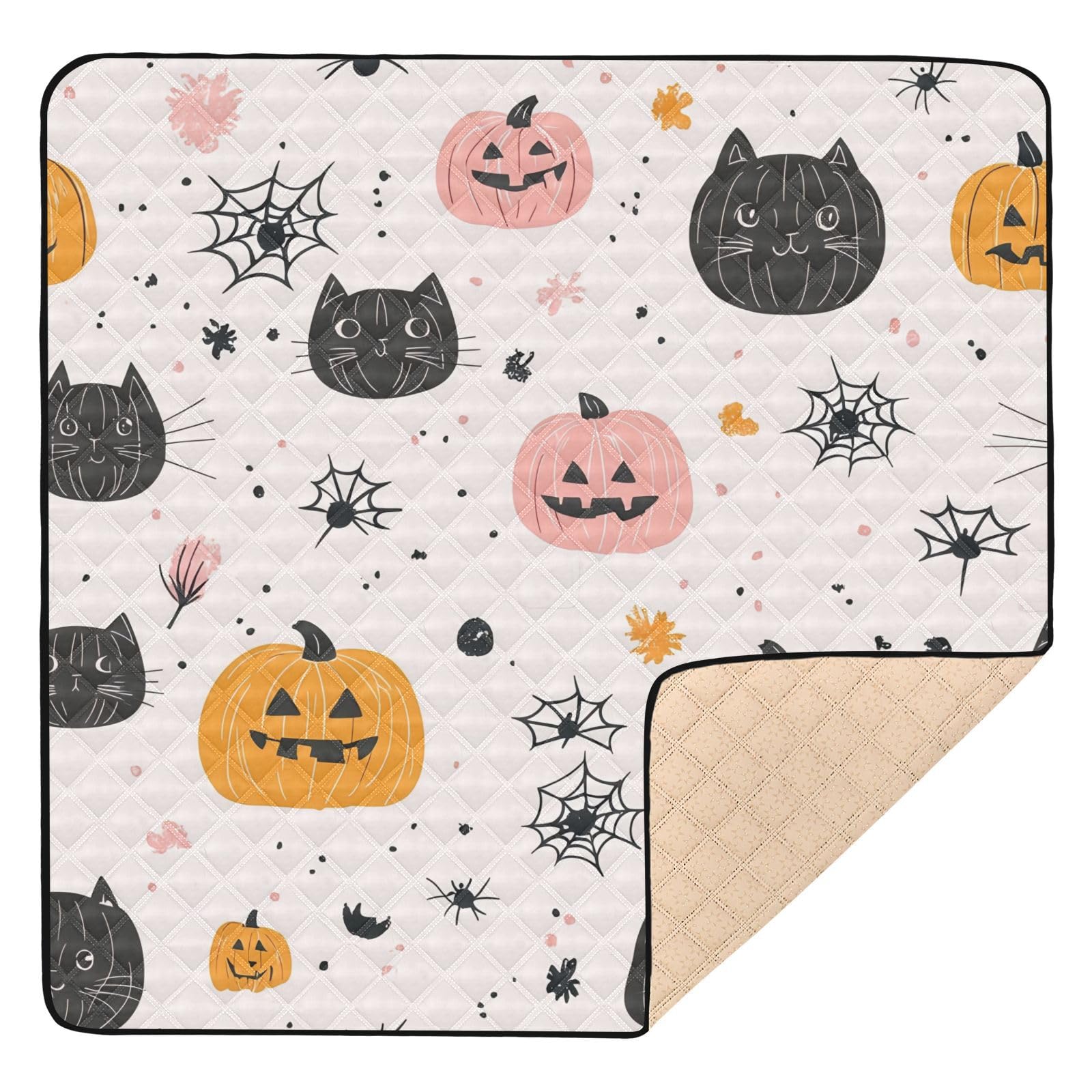 BOESI Graffiti Black Cat Baby Play Mat, 50“ X 50” Washable Folding Crawling Mat, Baby Floor Mat, Soft, Non-Slip