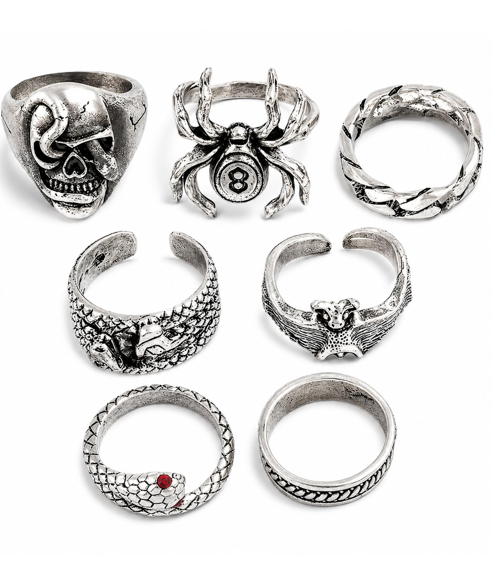 7 Pcs Gothic Rings, Gothic Jewellery, Silver Vintage, Adjustable Rings for Man and Woman, Dark Aesthetic Rings for Daily Goth Fashion and Music Events, Retro Gothic Ring Collection-image-22