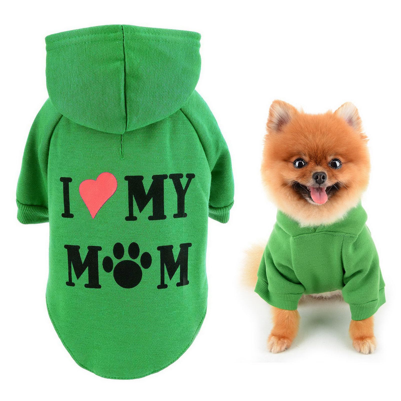 SMALLLEE_LUCKY_STORE Dog Hoodie for Small Dog Pet Pullover Sweatshirt with Letter I Love My Mom and Leash Hole
