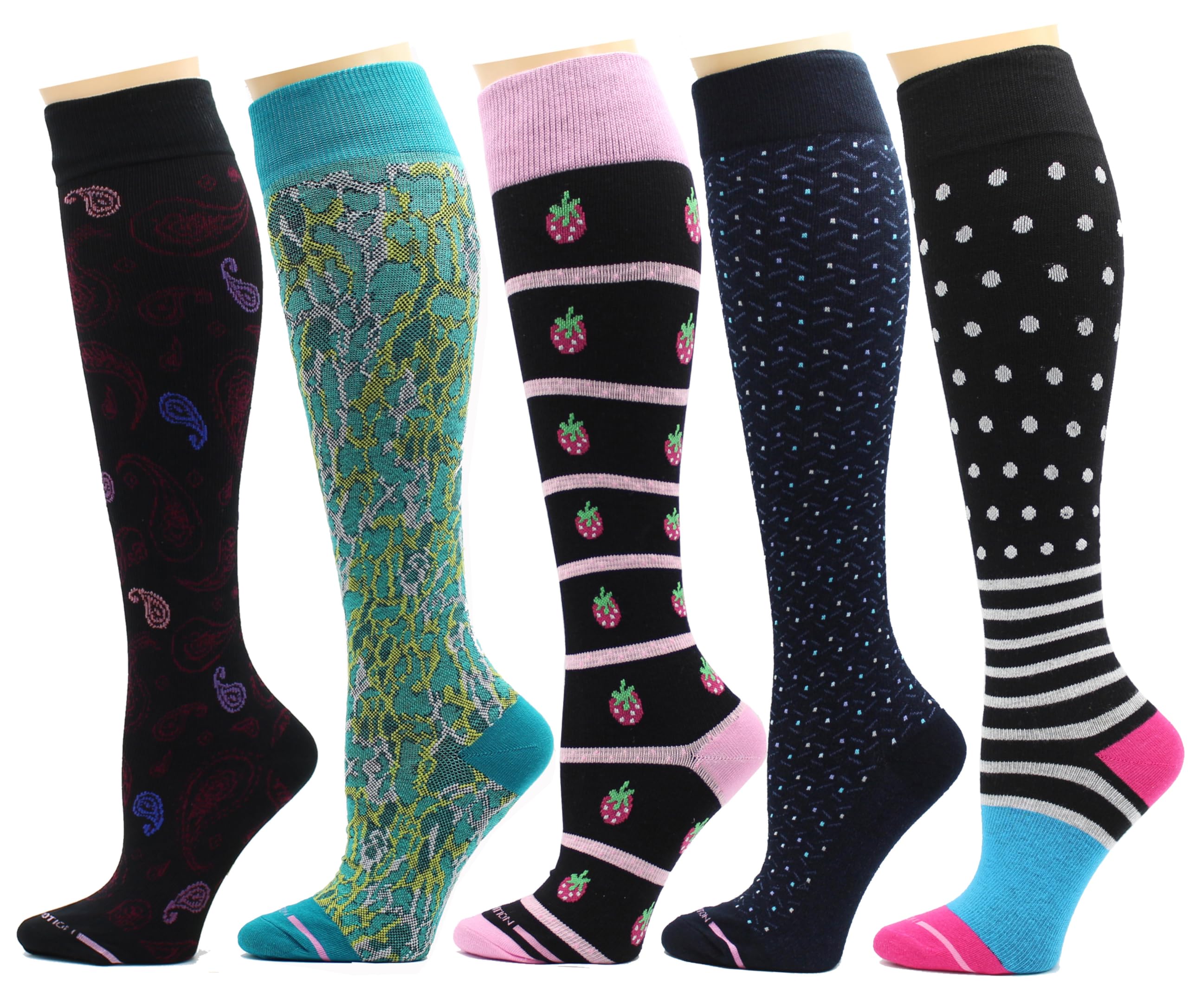 5 Pairs Dr. Motion Therapeutic Graduated 8-15mmHg Compression Women's Knee-hi Socks
