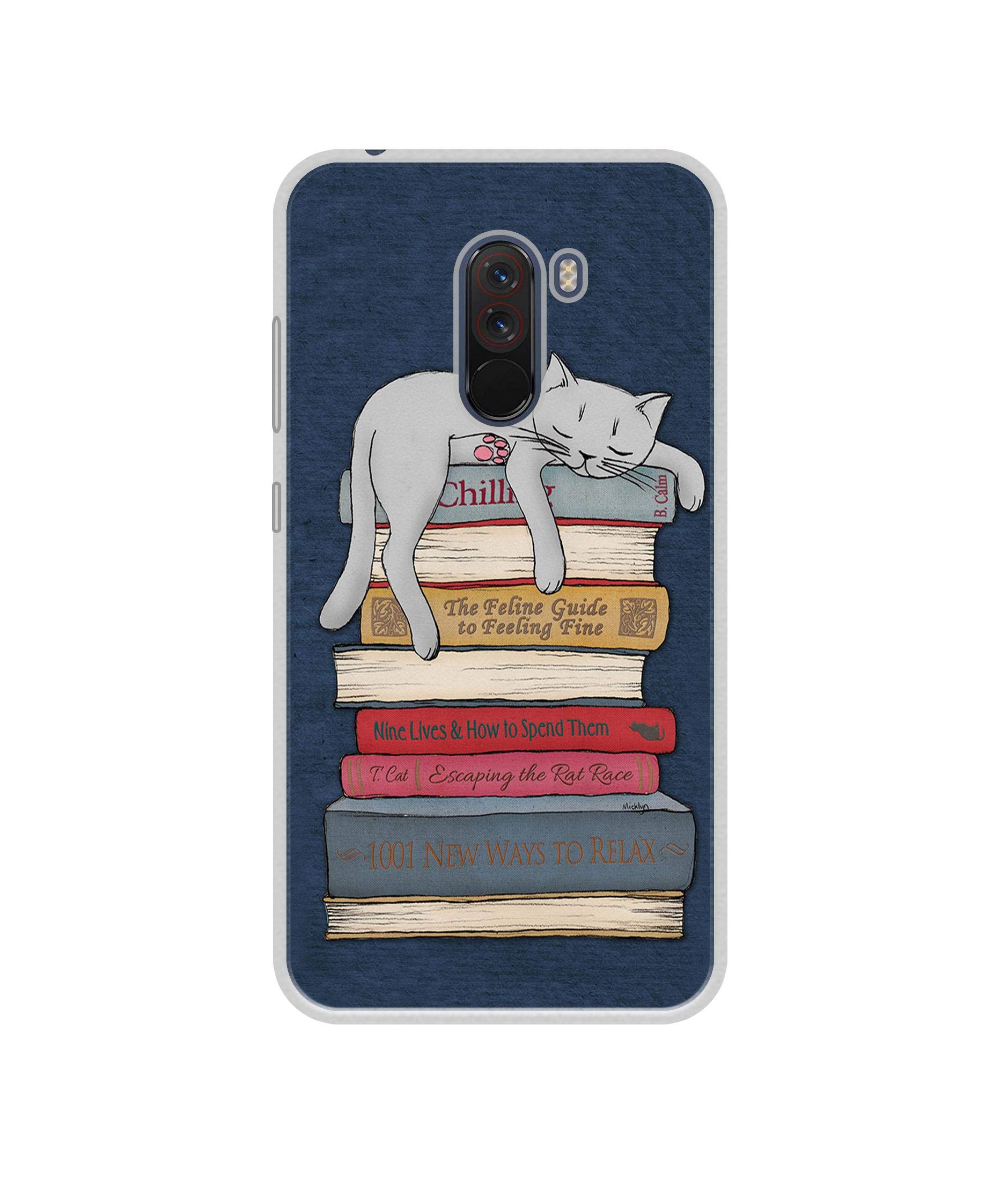 Casotec Cat Sleeping On The Books Design Printed Silicon Soft TPU Back Case Cover for Poco F1 4G