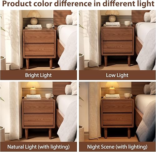 Miniatura 8 de Mesita de noche de madera maciza de nogal con cajones, mesita de noche moderna de mediados de siglo con almacenamiento, mesita de noche de madera,