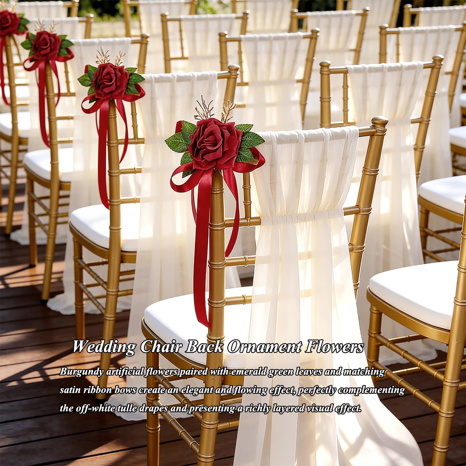 50 décorations chaises Mariage, Décorations Voiture Mariage avec Fleurs artificielles, Décoration extérieure pour réception Mariage(Pink)
