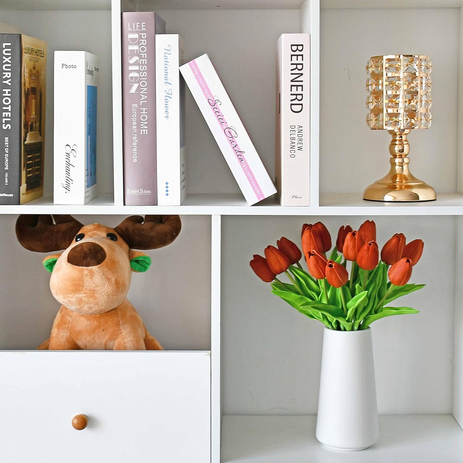 Mandy's Artificial Tulips 20 Stems Dark Orange PU Faux Flowers for Valentine's Day and Easter Decorations Wedding Home Decor 13.5 Inch - Image 9