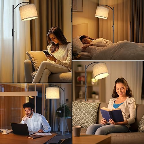 Miniatura 8 de ROTTOGOON Lámpara de pie regulable, lámparas de pie de arco para sala de estar, lámpara de pie moderna de atenuación continua con pantalla de lino,