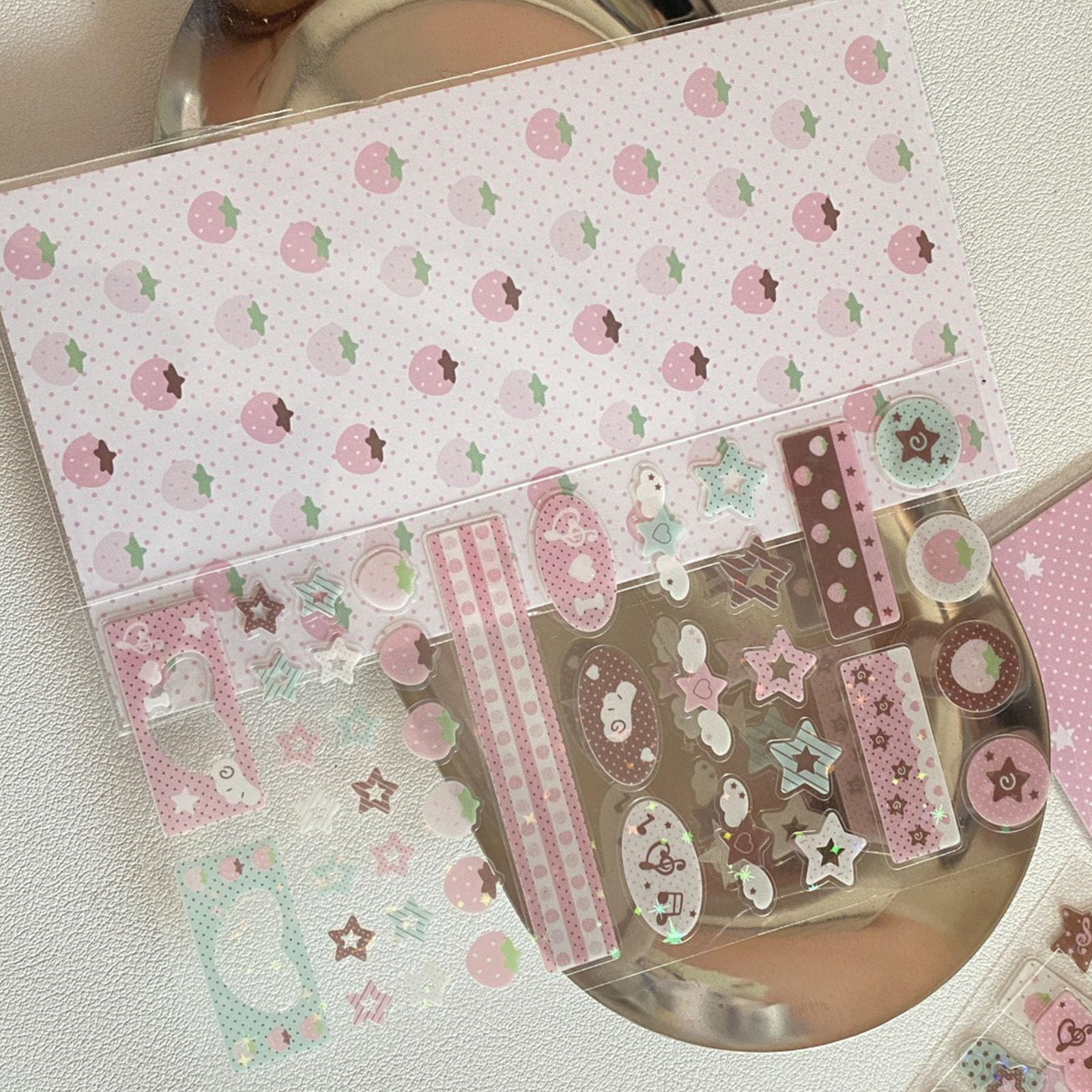 RBRMHM Glittering Music Note Strawberry Star Adhesive Decorative for Scrapbooking Journal Phone Case