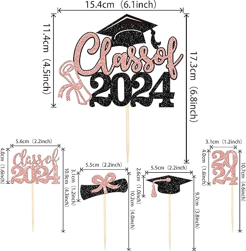 Miniatura 84 de 30 piezas 2024 de graduación 2024 decoración para cupcakes de doble cara clase de 2024, diploma 2024, felicitaciones graduadas, decoraciones