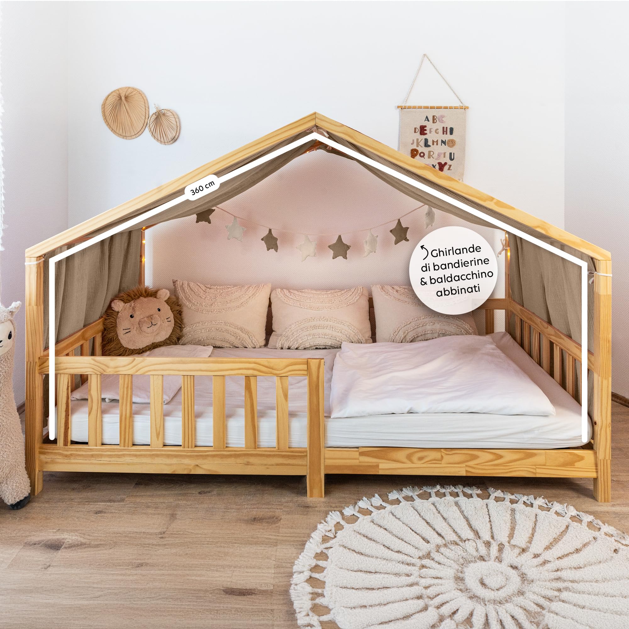 lilimaus Baldacchino Letto Casetta Bambini Mussola con Applicazione Oro