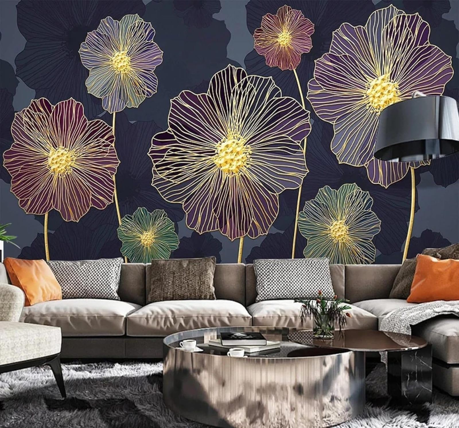XLMING Luxury Gold Embossed Lines Floral 3D Wallpaper Luxury Home Dining Decor Paste Sofa Living Room The Wall for Bedroom Mural-300cm×210cm