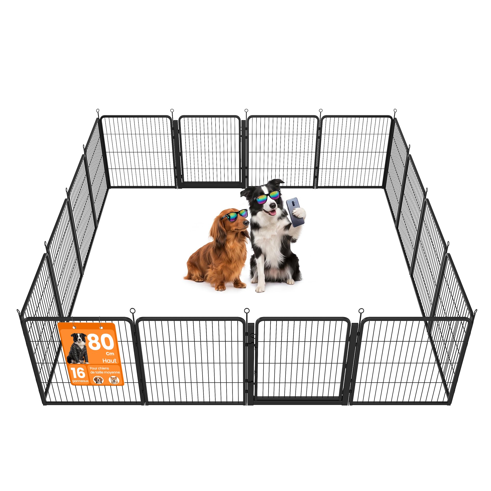 Feandrea Parc pour Chien avec 16 Panneaux en Acier Antirouille 68 x 80 cm