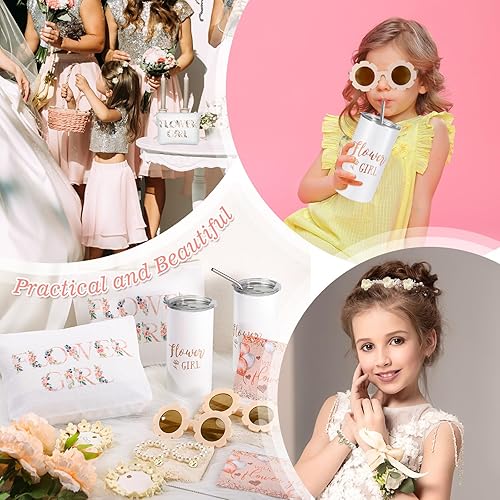 Miniatura 6 de Inbagi Juego de 12 piezas para niña de las flores, incluye vaso redondo de flores para gafas de sol, bolsa de lona con texto en inglés "Will You Be