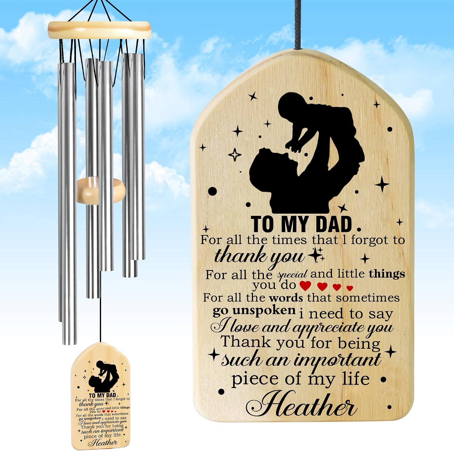 Gifts for Dad, Jocidea Father's Day Wind Chimes, Fathers Day Personalized Gifts, Birthday Christmas Valentine's Day Father's Day Presents - Important Piece of My Life