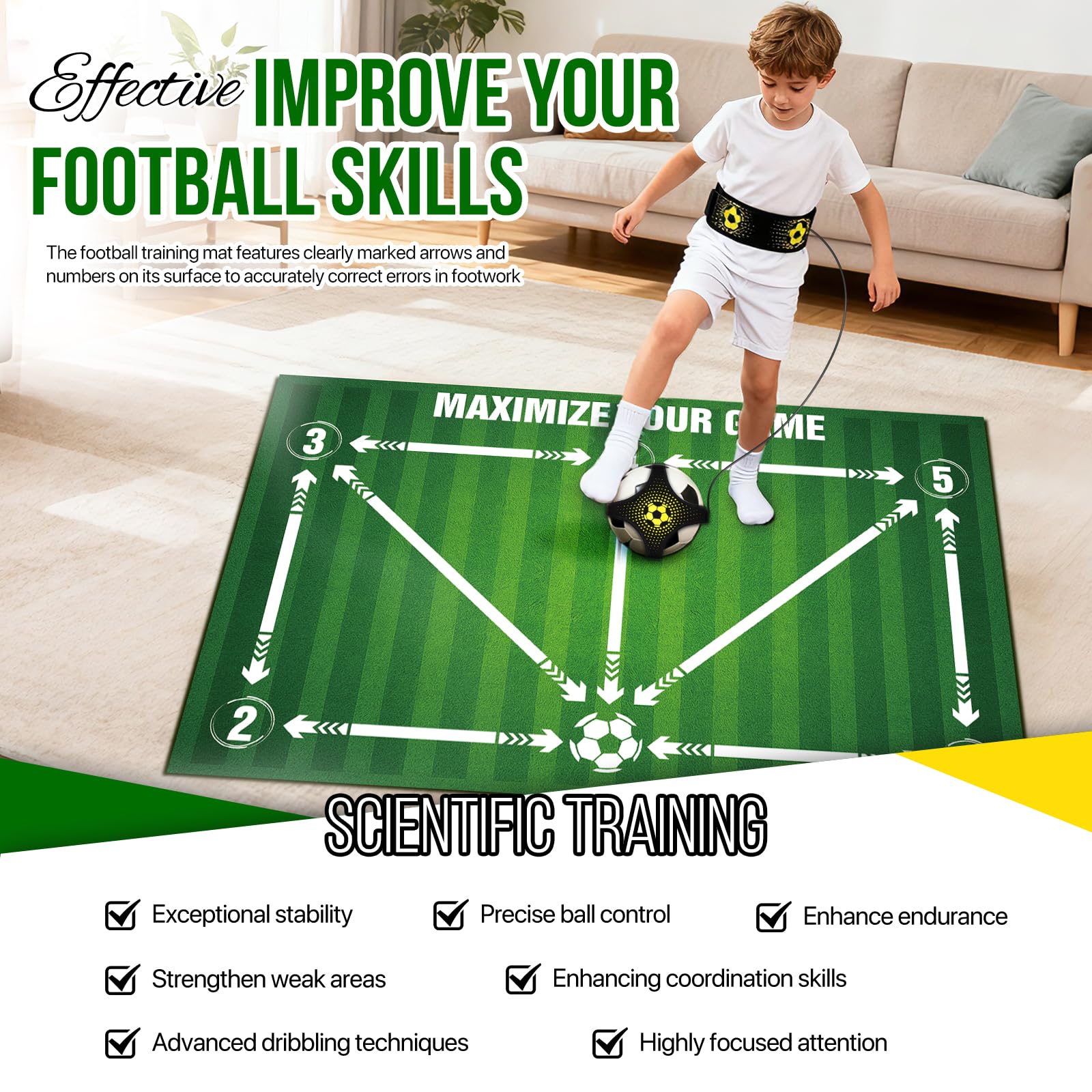 Fussballmatte Training Kinder,60X90 cm Fussball Matte Ballkontrolle,Fußballmatte Rutschfest Silent,Fussball Trainingsmatte,Fussball Geschenke Jungen Stoßdämpfende Anti-Rutsch Mit Socken Set Für Indoor
