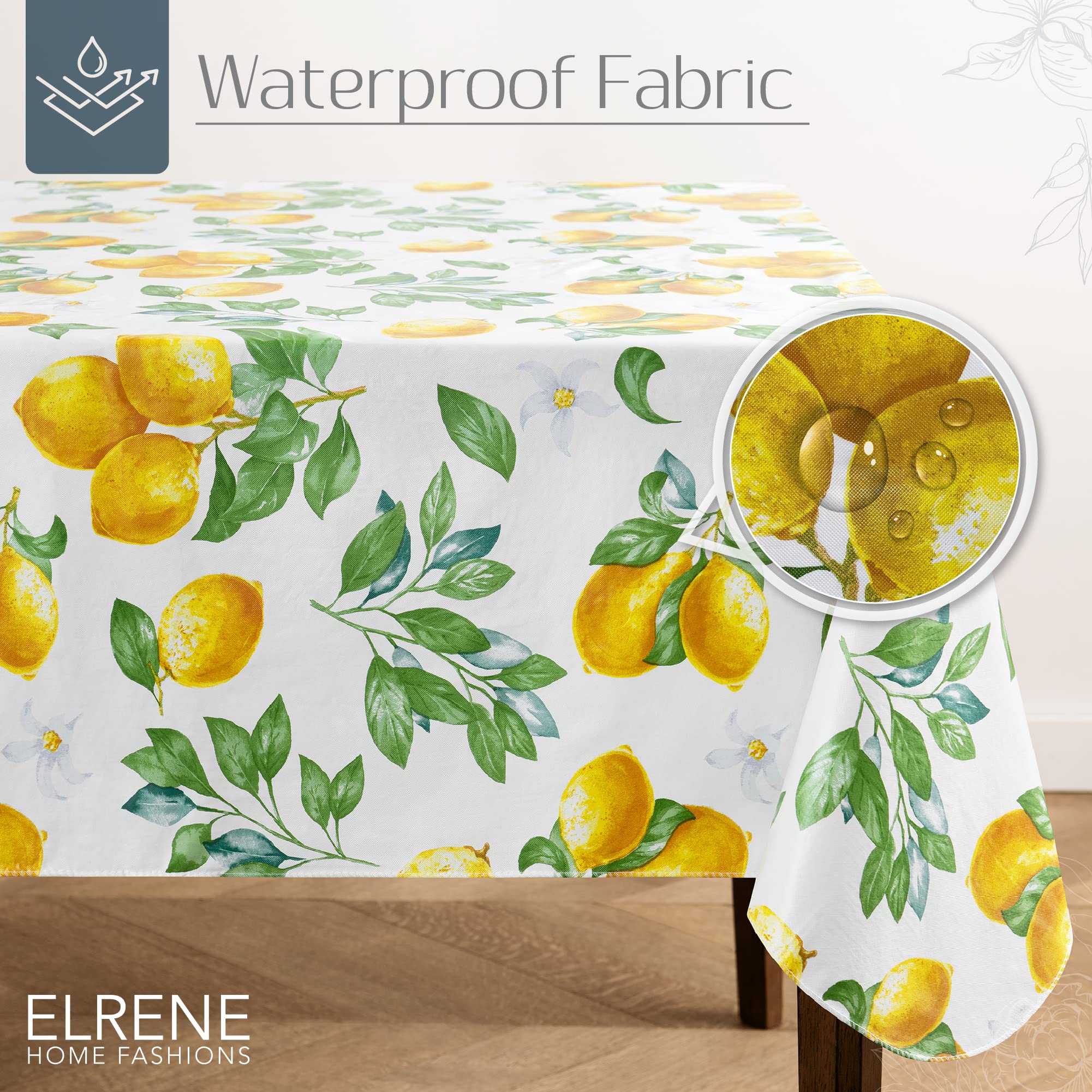 Elrene Home Fashions Vintage Lemon and Citrus Blooms Water- and Stain-Resistant Vinyl Tablecloth with Flannel Backing - Image 2