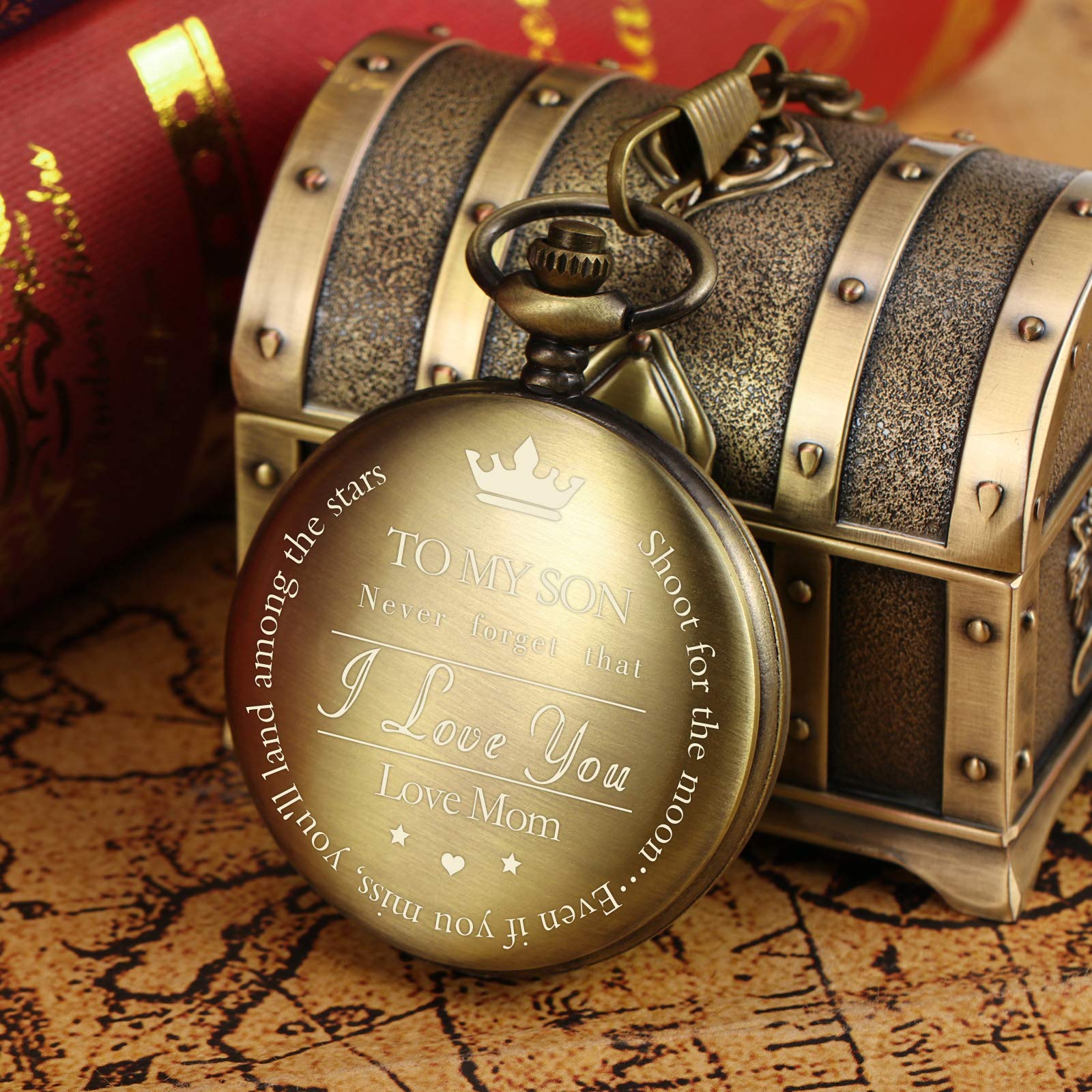 TREEWETO Montre de poche avec chaîne pour homme - Cadeau d'anniversaire, de fête des pères, de fête des pères