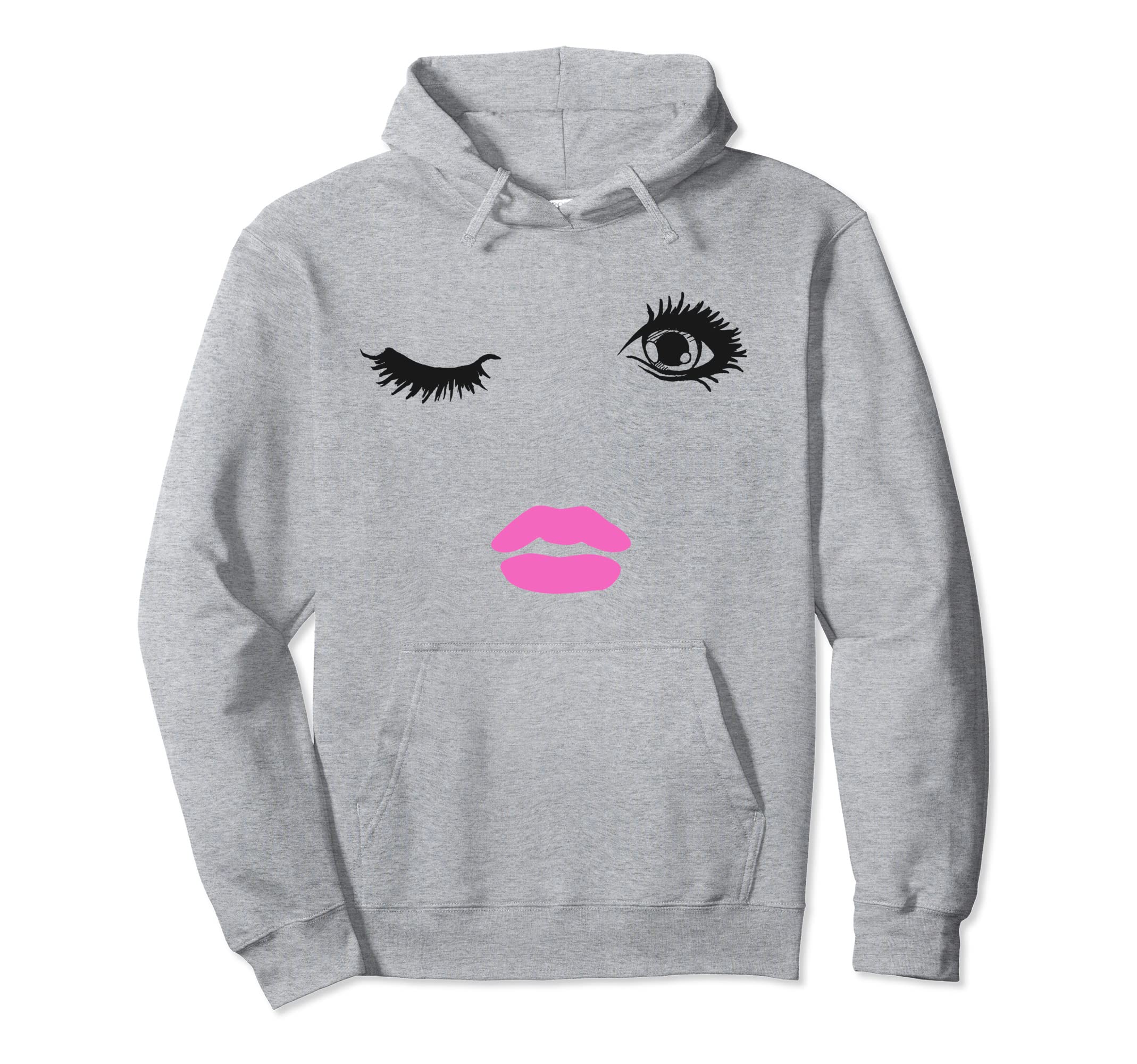 Cute winking Eye Lashes Fashion Face Lips and Eyelashes Pullover Hoodie, Black