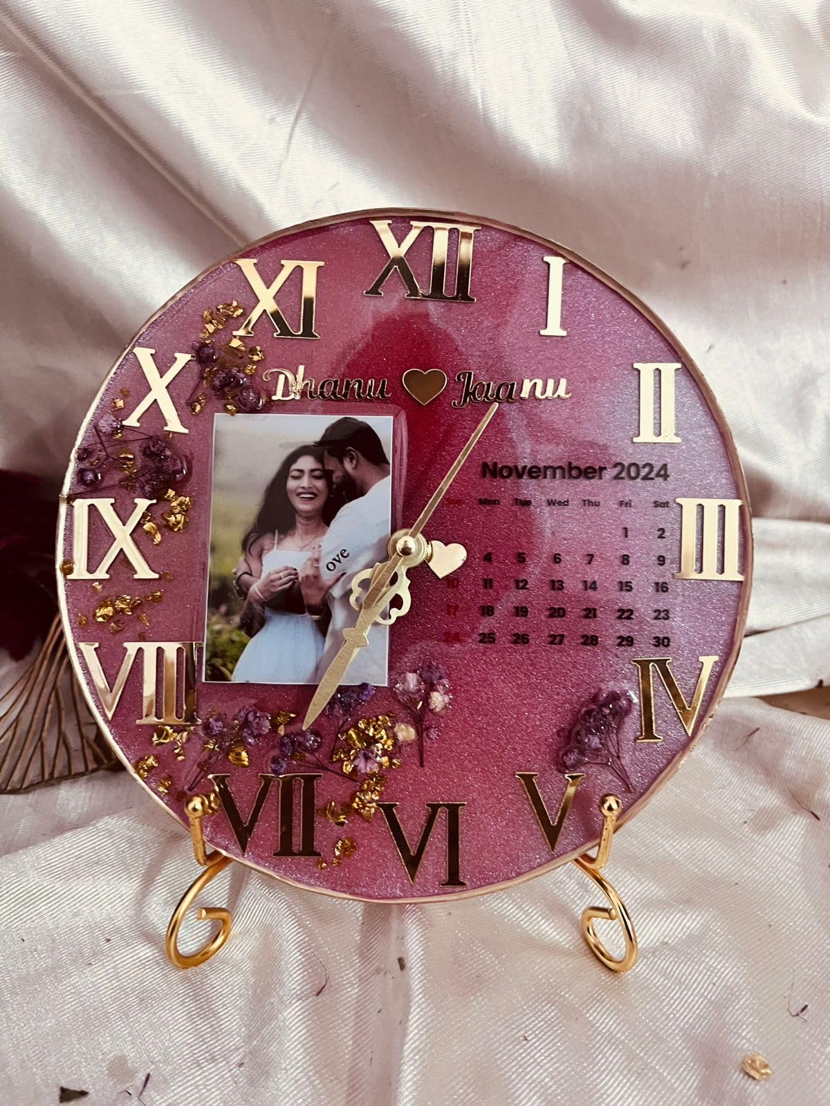 Resin Clock Customize Designer Round Shape Analog Wall Clock With 1 Photo & Calender For Birthday Home Decor.|Resin Watch| Resin Clock |Table Top| Table Decor|Gift|Purple, 8 INCH-image-38