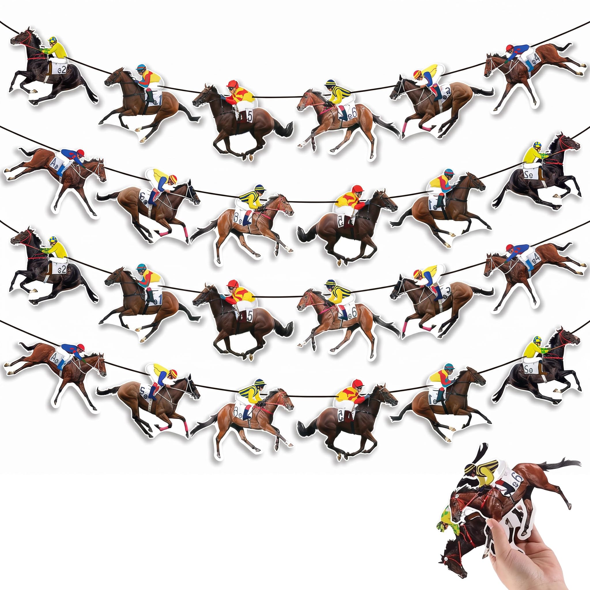 4Pcs Horse Racing Decorations Banner With 5m Ribbon,Cool Horse Racing Game Western Boy Girl Cowboy Cowgirl Bunting,for Horsen Race Day,Games Night,Birthday,Themed Partys Supplies