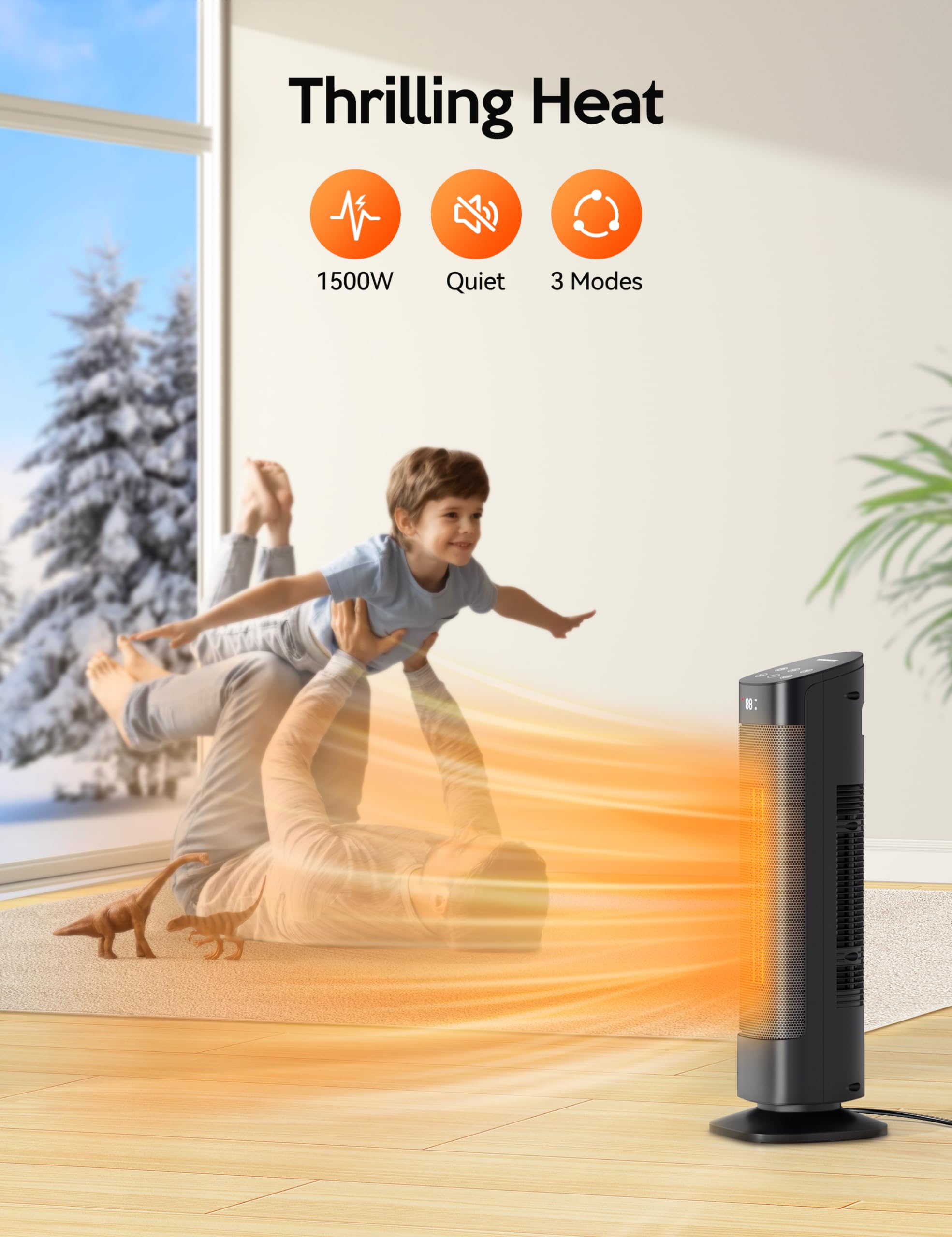 Amazon.com: VAGKRI Space Heater, 24 Electric Heaters for Indoor Use Large  Room, 1500W PTC Ceramic Fast Heating, 3 Modes, Portable Heater, 90°  Oscillating Heater, Thermostat, Safety Protections, Office : Home u0026 Kitchen